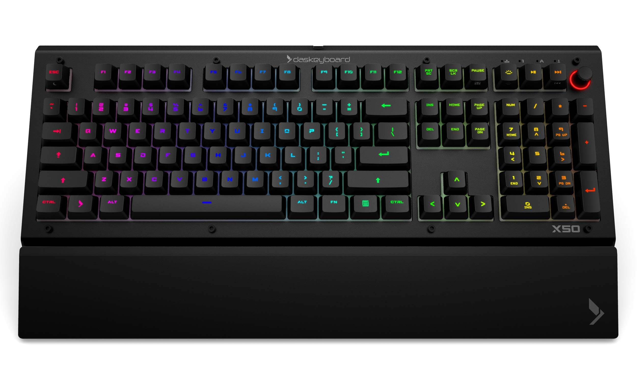 Das Keyboard X50Q RGB Mechanical Keyboard - Programmable, Soft Tactile Switches, Aluminum Frame, Palm Rest & Volume Knob (104 Keys, Black) - Perfect for Gaming, Coding & Office Work