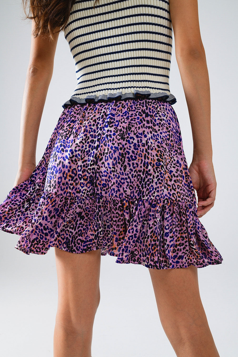 Floral Print Mini Skirt with Ruffles - Women's Fashion Purple Animal Print Skirt for Casual Wear, Parties, and Date Nights