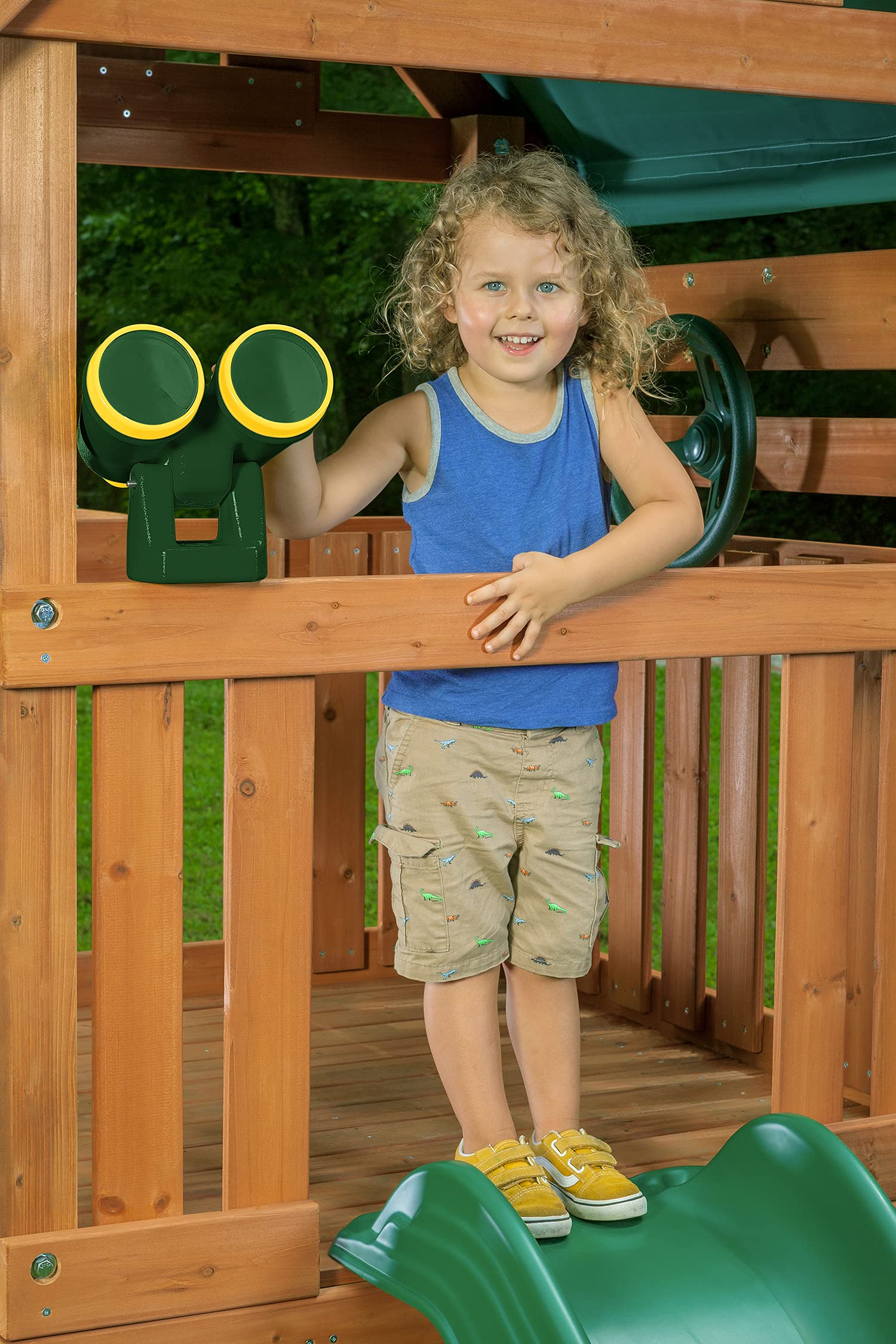 Mountain View Wooden Swing Set with Tarp Roof - Customizable Accessories & Slide Colors (Green Options) - Perfect for Backyard Playgrounds & Outdoor Family Fun