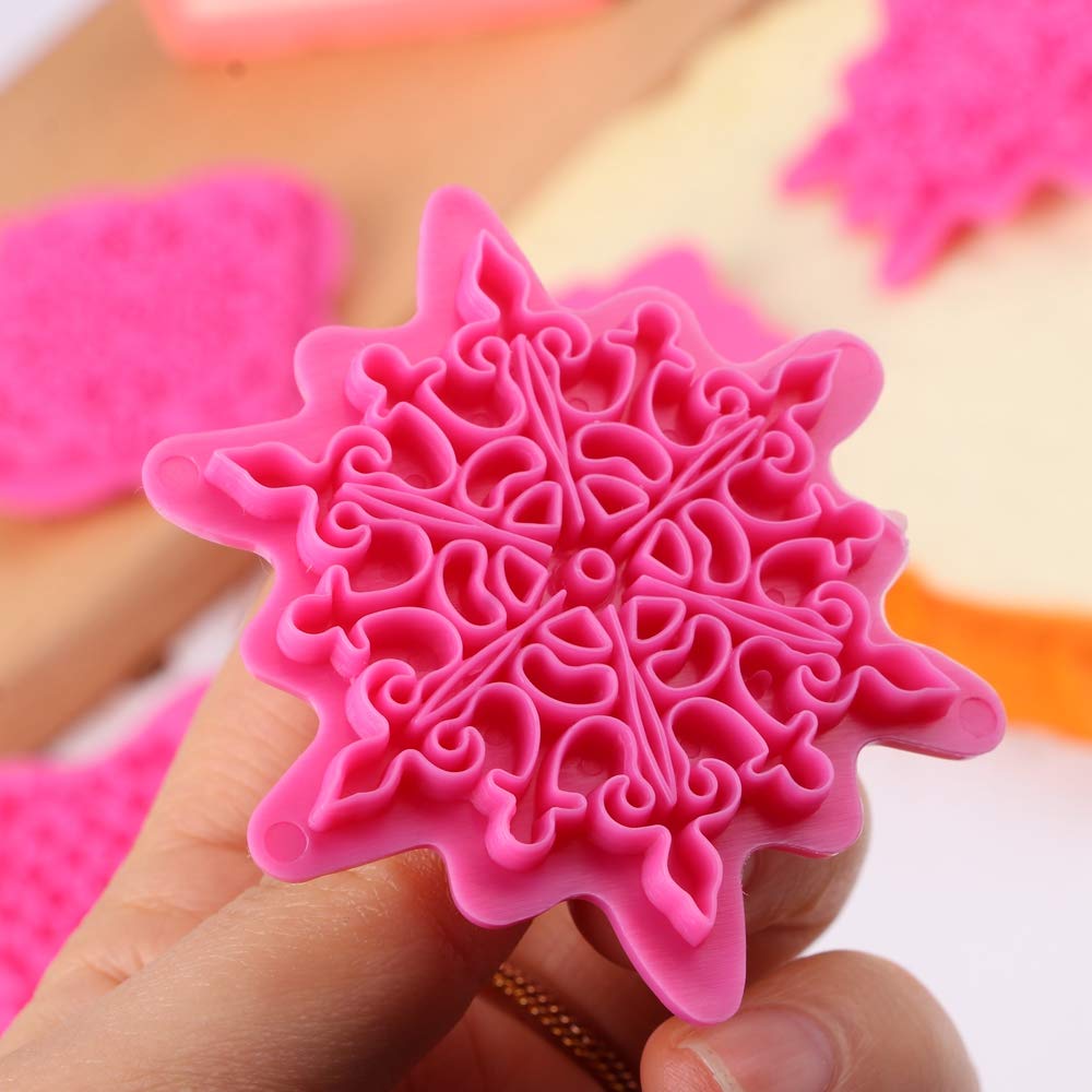 5 Pcs Lace Pattern Embossing Molds - Plastic Snowflake Fondant Cake Cookie Cutter & Clay Molds for Baking, DIY Crafts, Cake Decorating - Perfect for Christmas Cookies, Wedding Cakes, and Holiday Desserts