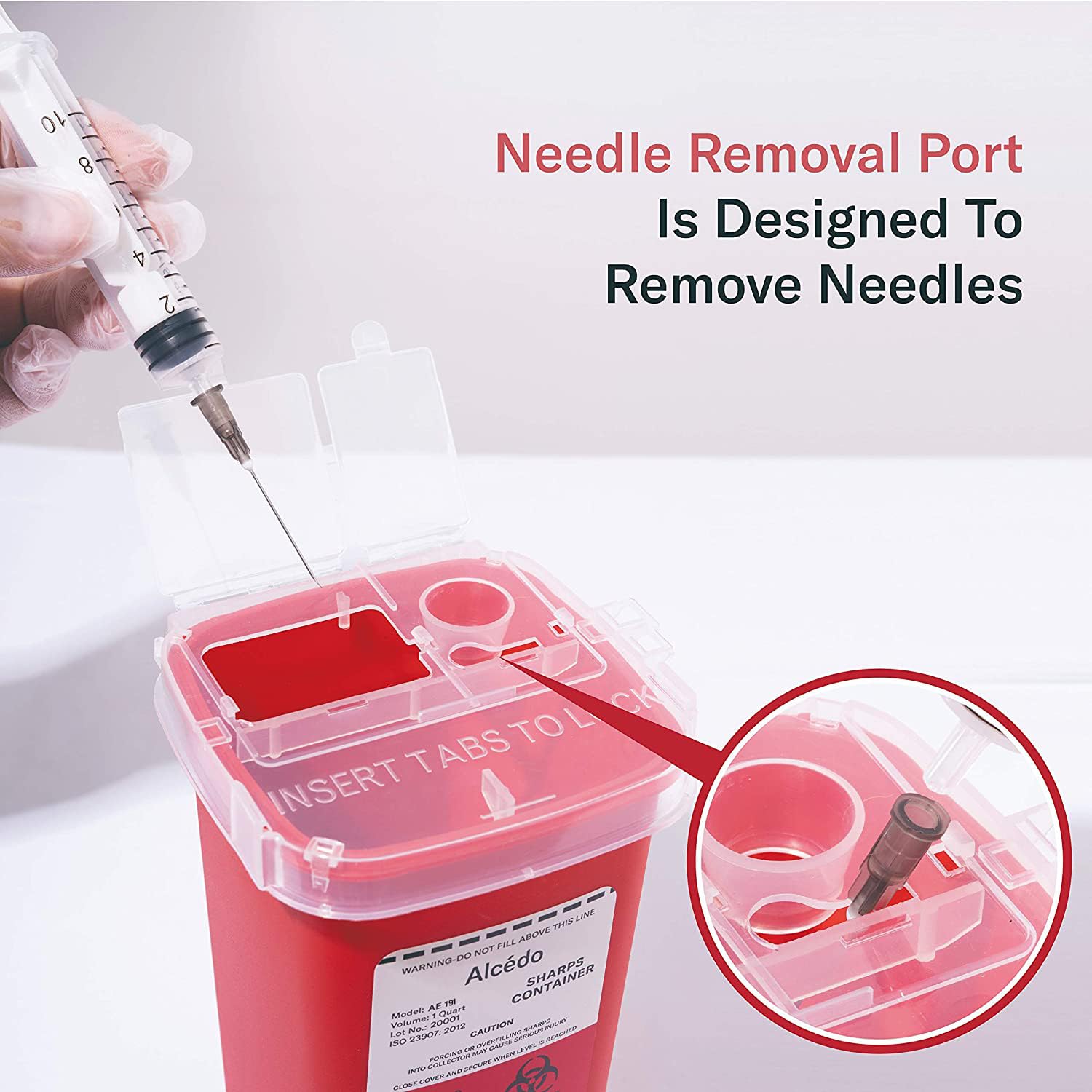 Alcedo 1 Quart Sharps Container for Home & Travel Use | Biohazard Needle & Syringe Disposal | Small Portable Medical Waste Bin for Diabetics, Nurses & Tattoo Artists | Safe Needle Disposal for Clinics, Hospitals & Home Healthcare