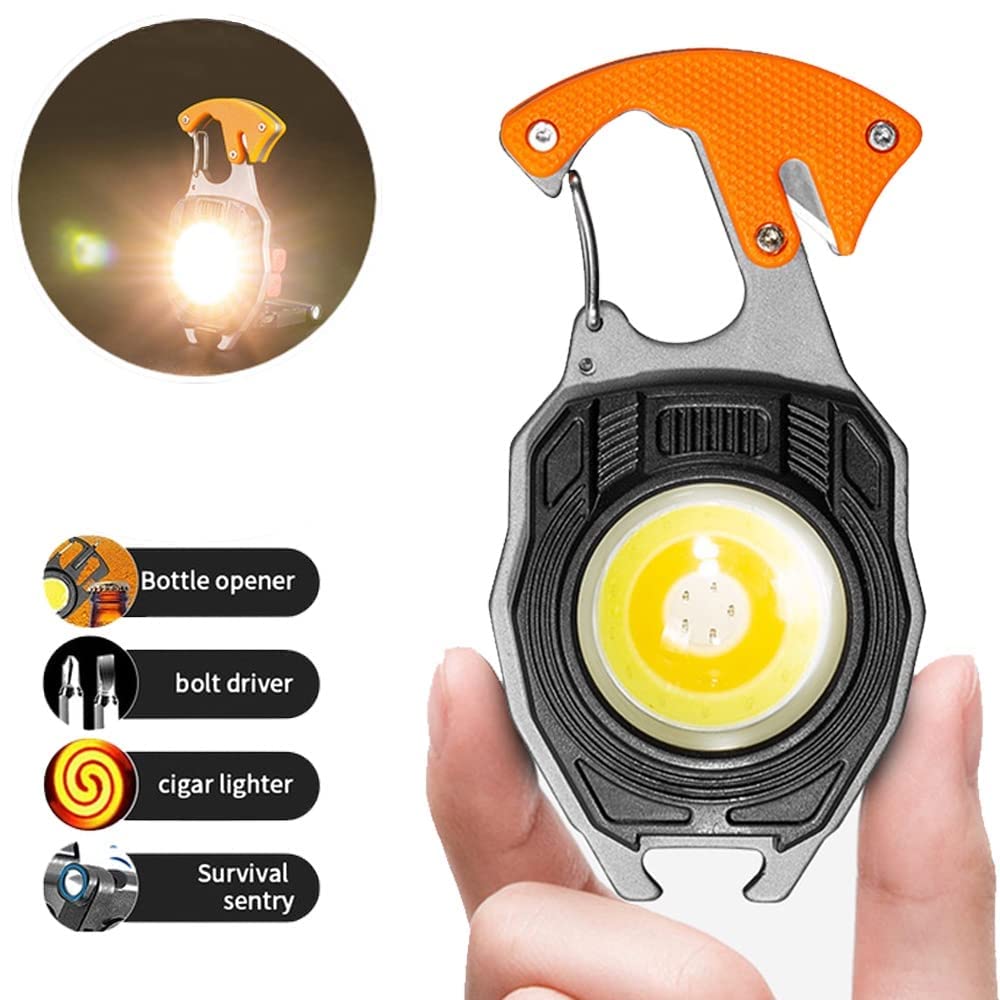 Bennort Rechargeable LED Keychain Flashlight with Lighter, Whistle, Screwdriver & Bottle Opener - 800 Lumens COB Portable Emergency Light for Outdoor Hiking, Camping, Survival Kits & Everyday Carry (EDC)