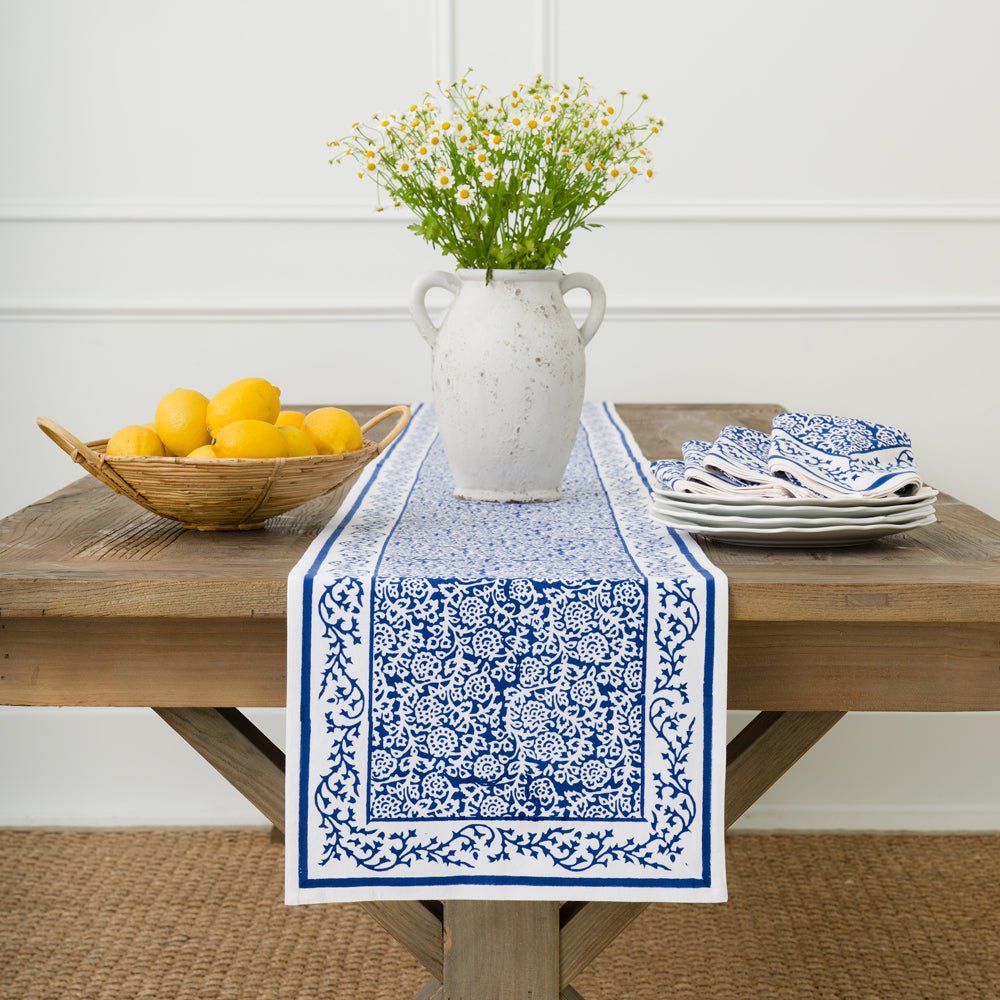 Dark Blue Tapestry Table Runner - Elegant Decorative Dining Table Cover for Home, Wedding & Party Decor