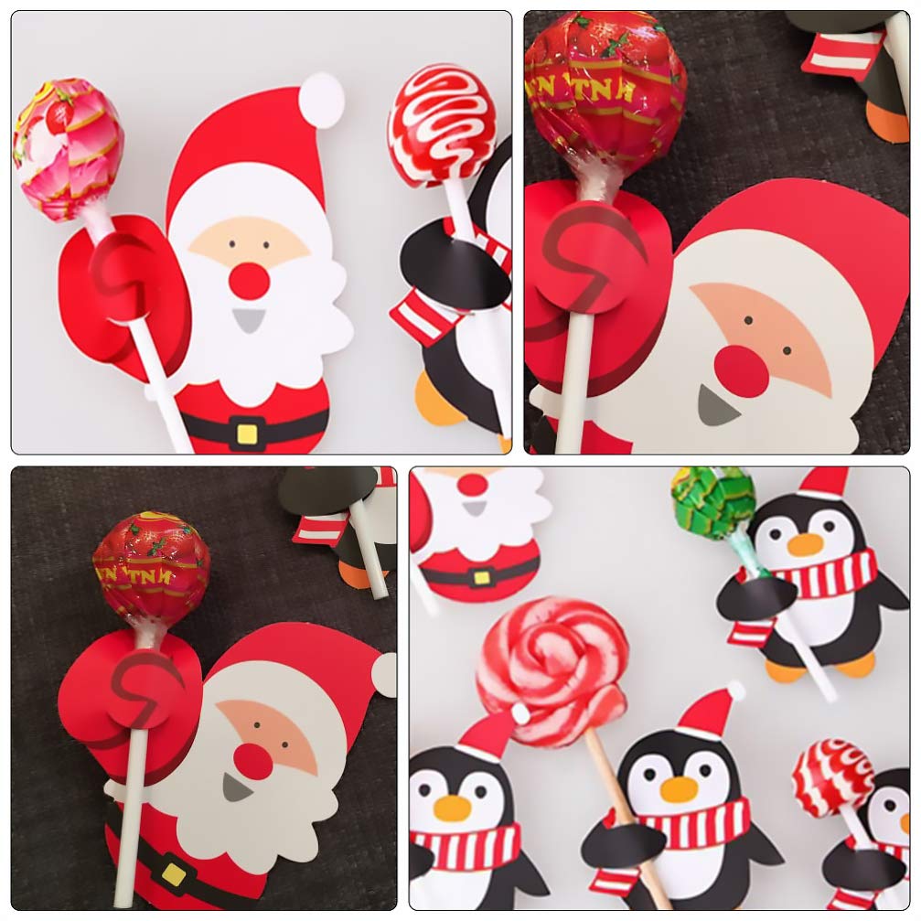 ARTIBETTER 150pcs Christmas Lollipop Paper Cards - DIY Santa Snowman Penguin Candy Holders for Holiday Party Decorations | Perfect for Classroom Crafts, Gift Wrapping & Christmas Tree Ornaments