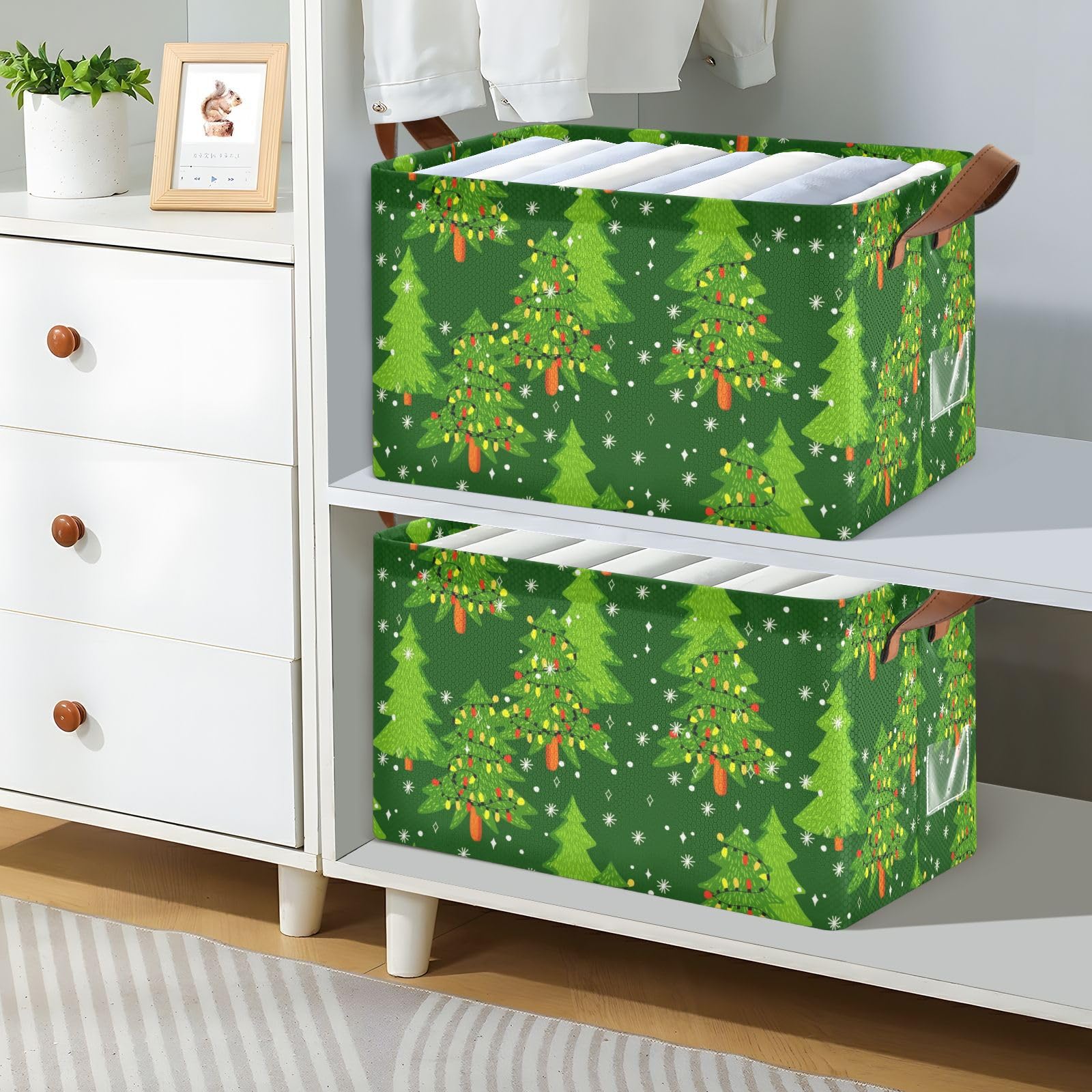 Foldable Storage Baskets with Handles - 2 Pack Collapsible Storage Bins for Christmas Decor, Clothes, Home & Office Organization | Space-Saving Shelf Organizer for Holiday Decorations & Year-Round Use