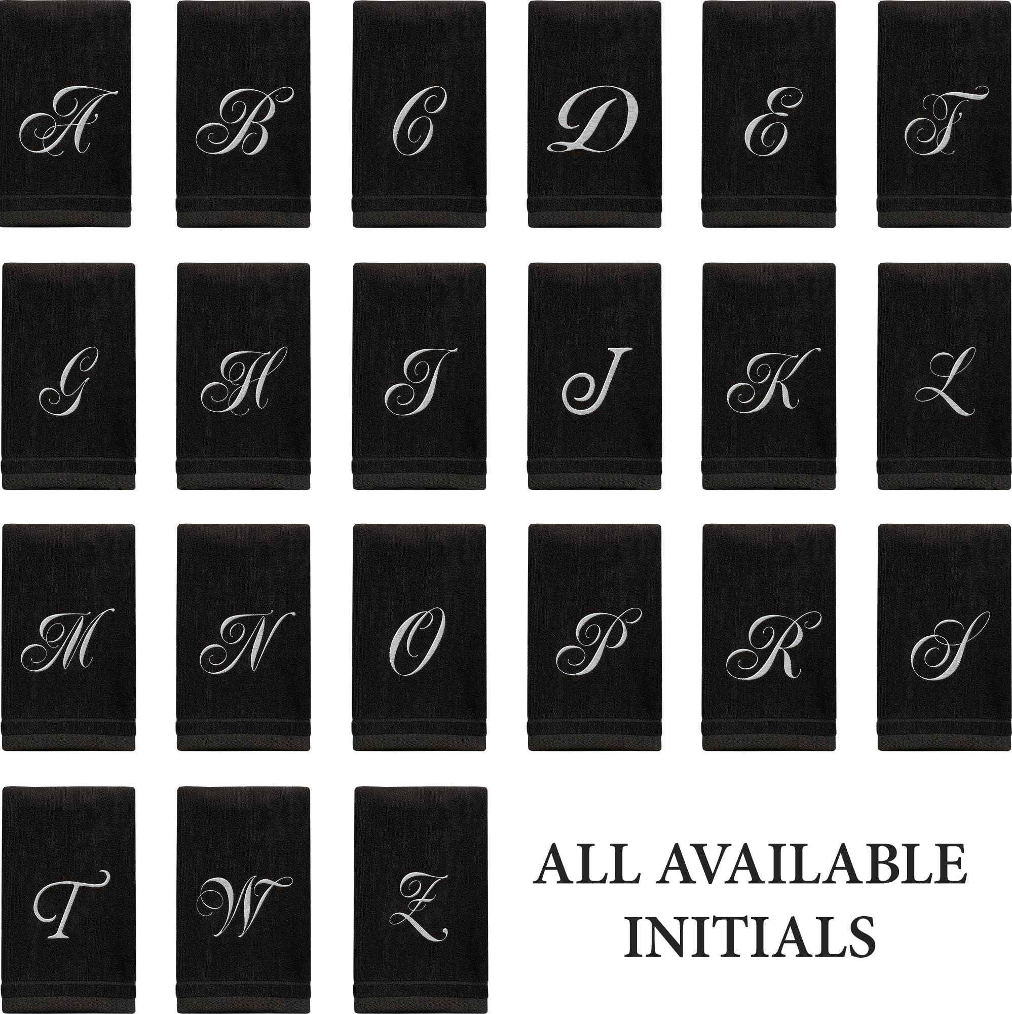 Personalized Monogrammed Towels Set of 2 - 11x18 Inch Extra Absorbent 100% Cotton Fingertip Towels with Soft Velour Finish - Initial R Embroidery in Black - Perfect for Bathroom, Kitchen, Spa & Thoughtful Gift Giving
