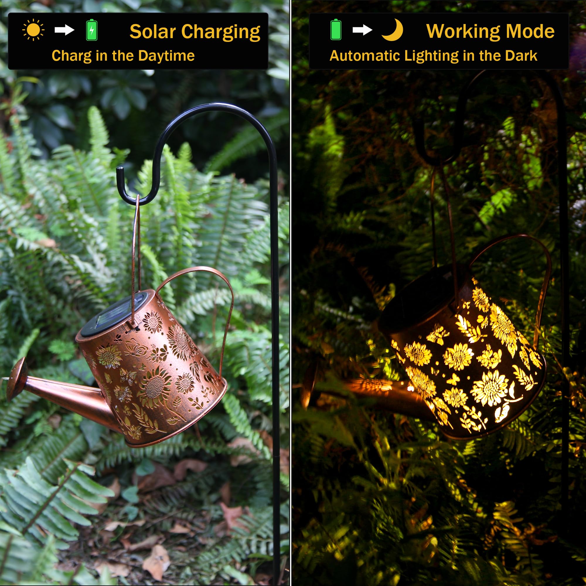 Solar Watering Can with LED Lights - Waterproof Hanging Solar Garden Decor for Outdoor Yard, Porch, Backyard, Pathway & Walkway (Sunflower Design) - Perfect for Garden Decorations, Landscape Lighting & Evening Ambiance