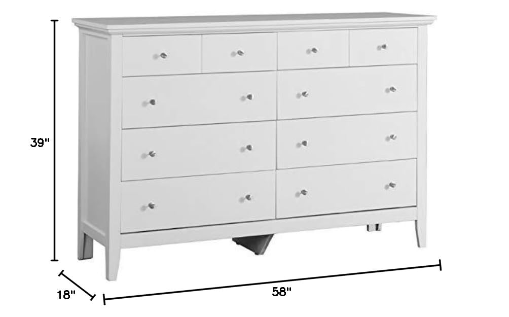 Home Square 2-Piece White Bedroom Set - 8-Drawer Dresser & 3-Drawer Nightstand - Modern Storage Solution for Master Bedroom or Guest Room