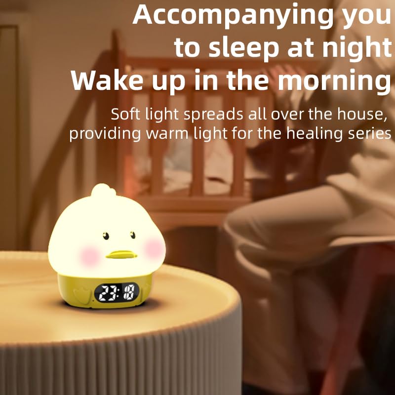 RUISHINE Kids Alarm Clock with Night Light - Duck-Shaped, Temperature Display, RGB Color Changing, Wake-Up Timer, Rechargeable Touch Lamp for Nursery & Breastfeeding | Perfect for Bedrooms, Baby Rooms & Toddler Sleep Training