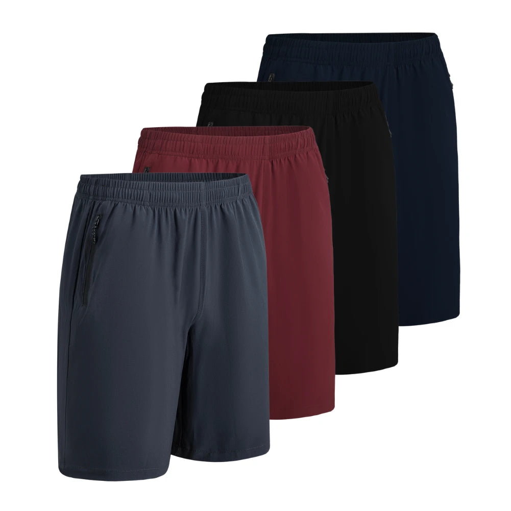 4 Pack Men's Comfortable Elastic Waist Shorts with Pockets - Breathable Quick-Dry Casual Workout & Lounge Shorts for Summer Outdoor Activities