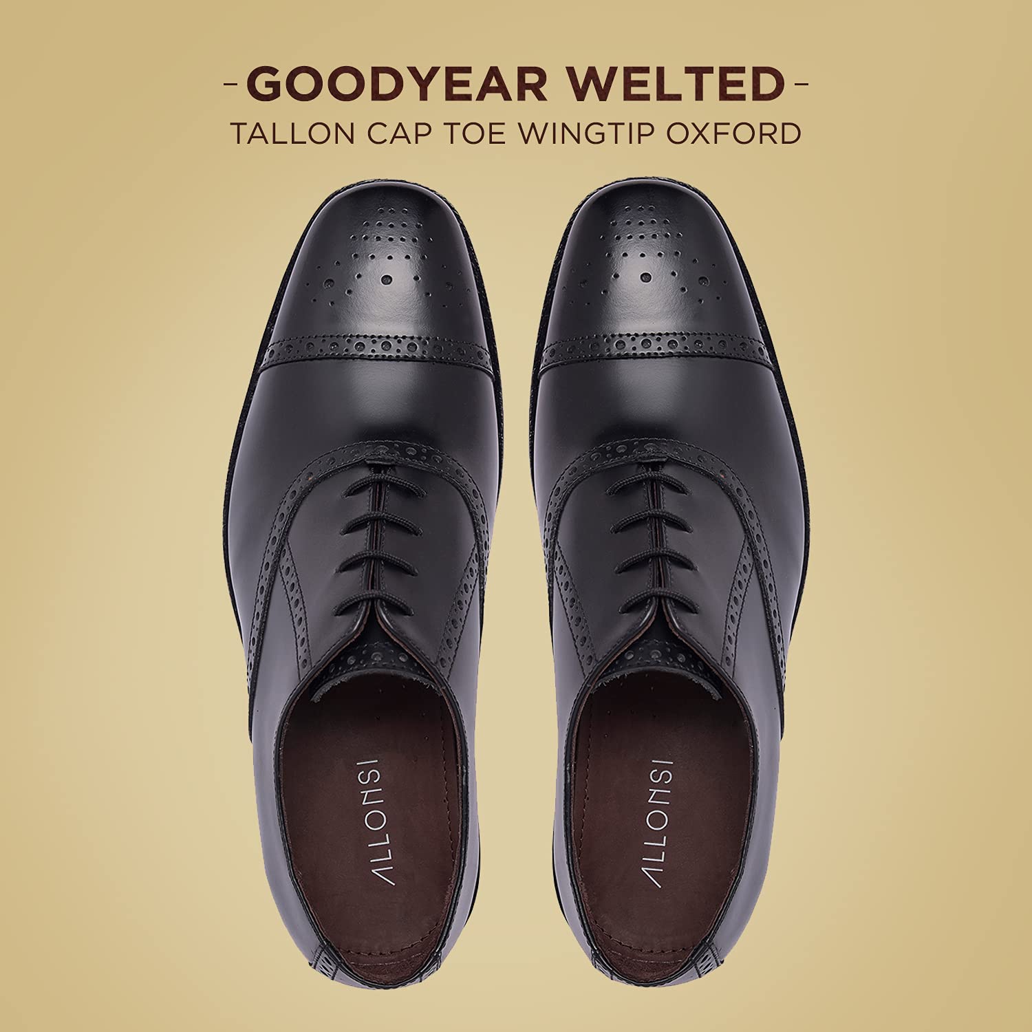Tallon Men's Genuine Leather Wingtip Oxford Dress Shoes | Goodyear Welted Formal Shoes | Handcrafted Luxury Leather Business Shoes | Comfortable Leather Sole | Perfect for Weddings, Office & Special Occasions