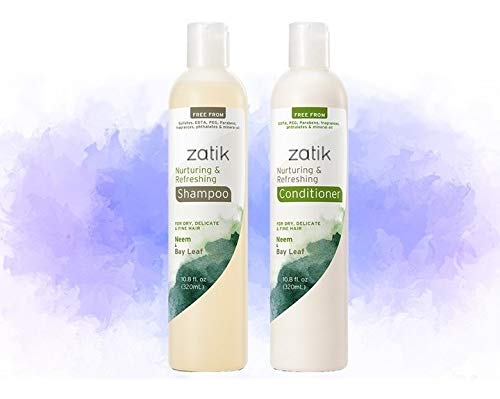 Zatik Naturals Neem & Bay Leaf Shampoo for Dry, Fine, Delicate Hair - Vegan, Biodegradable, pH Balanced, Sulfate-Free, Paraben-Free, Fragrance-Free - 10.8 oz - Gentle Cleansing for Daily Hair Care & Scalp Nourishment