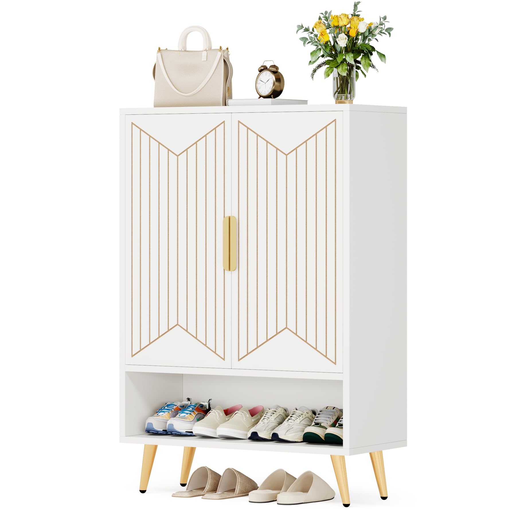 Tribesigns 6-Tier Wooden Shoe Storage Cabinet with Adjustable Shelves & Doors - Holds 25 Pairs of Shoes - Entryway, Hallway, Closet & Living Room Organizer (White) - Perfect for Small Spaces & Home Organization