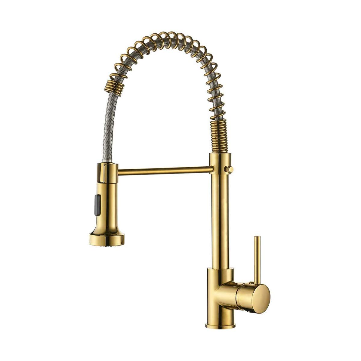 Commercial Kitchen Faucet with Pull Down Sprayer - Single Handle Lever Spring Kitchen Sink Faucet in Gold (FC1013) - Perfect for Restaurants, Cafes & Home Kitchens