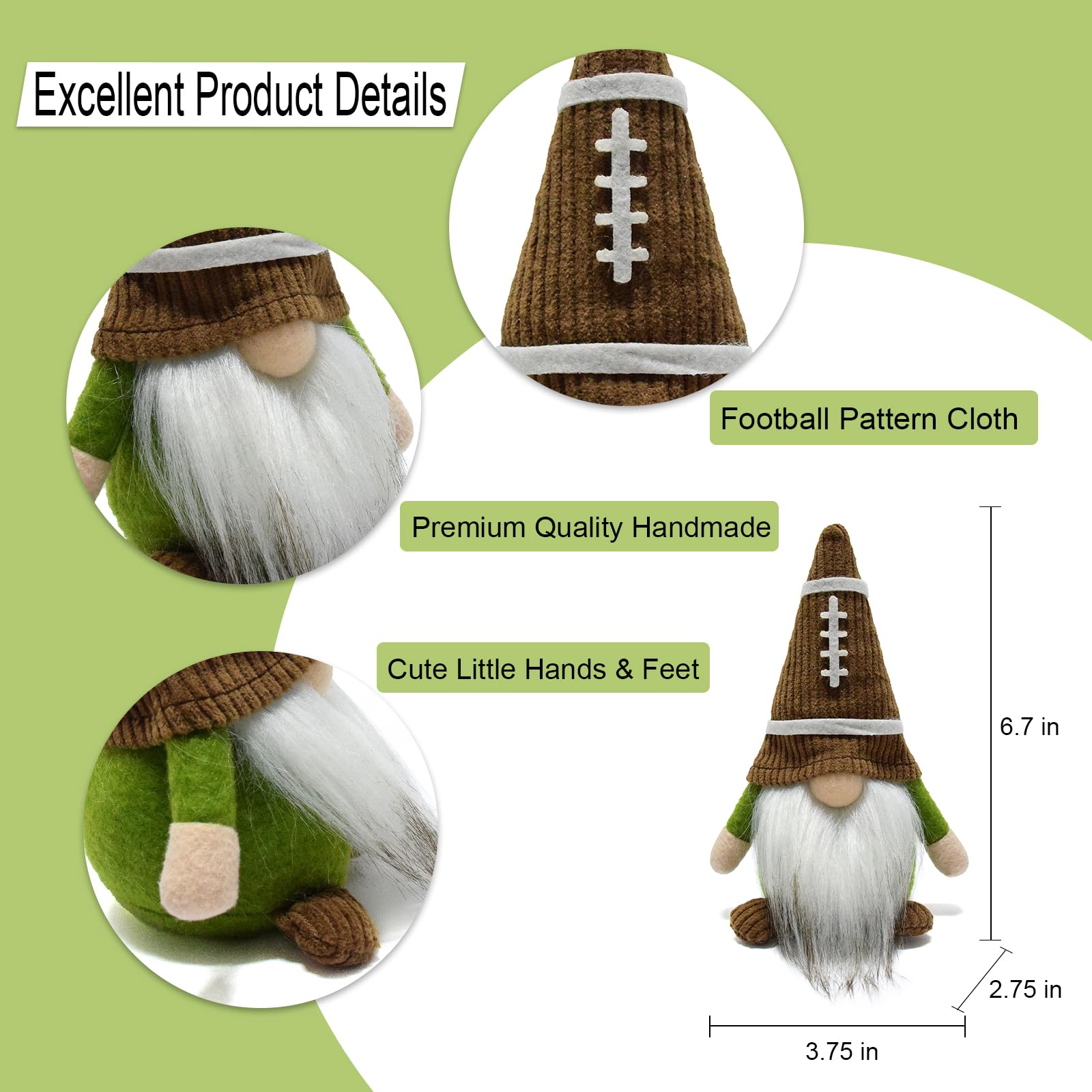 Little Football Rugby Gnomes Plush Ornaments - Cute Swedish Tomte Nisse Dwarf Gnome Doll for Sports Game Fans - Perfect Gift & Tiered Tray Home Decor for Game Day Parties & Scandinavian Christmas Decorations