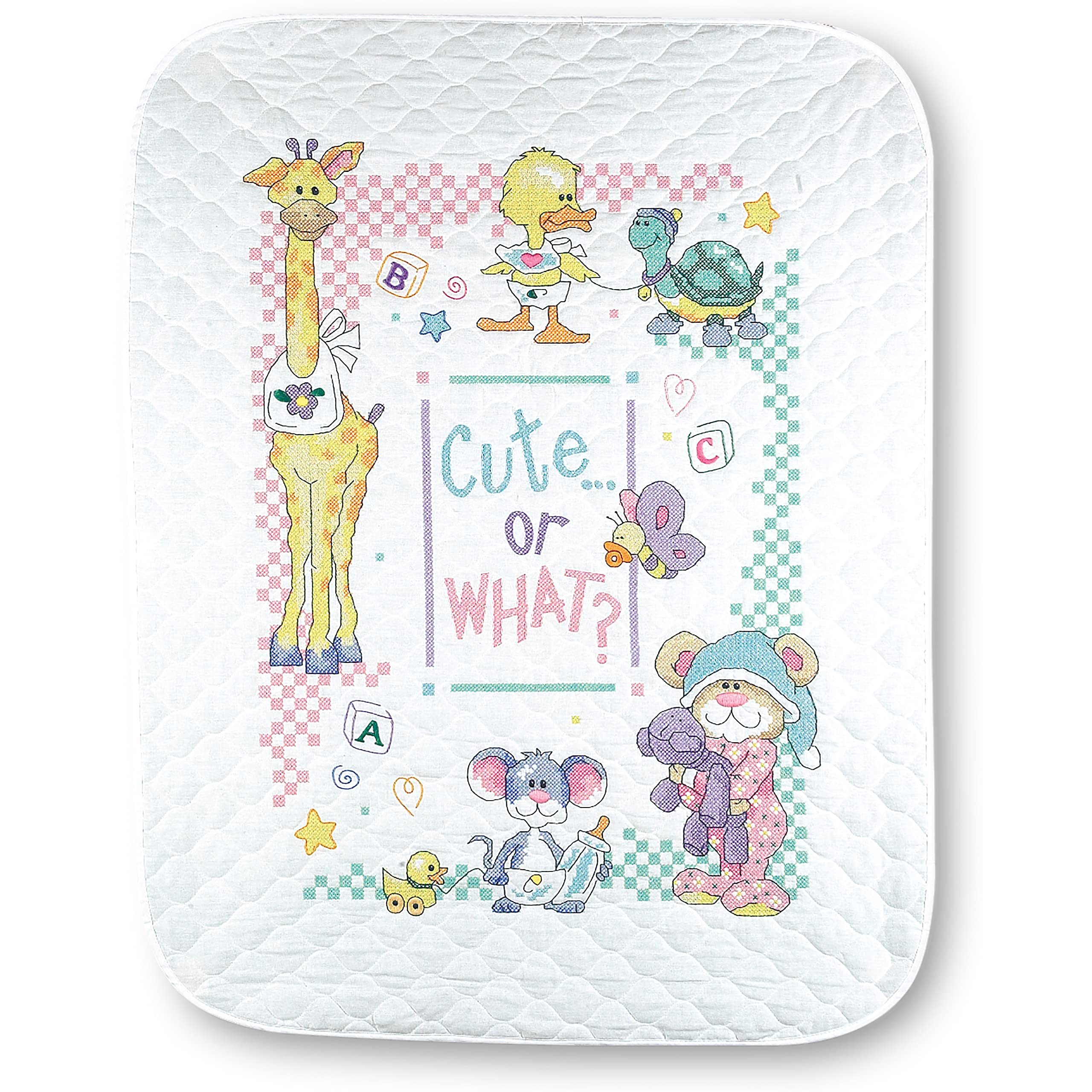 Dimensions Stamped Cross Stitch Kit - 'Cute or What?' DIY Baby Quilt 34x43 Inch - Handmade Nursery Decor for Newborn Gifts & Home Crafting Projects