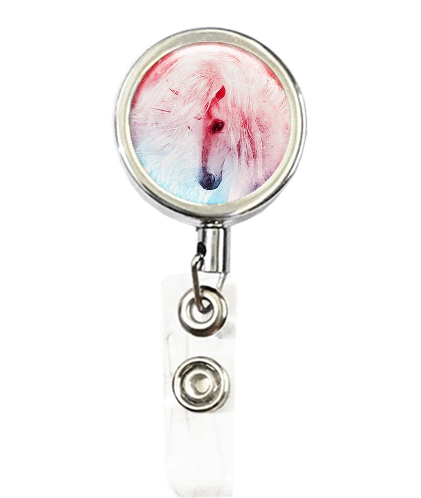 RhyNSky Elegant Unicorn Business ID Card Holder - Retractable Badge Reel with Belt Clip for Work & Events - Silver (C1045) - Perfect for Office, Conferences, Trade Shows & Security Personnel