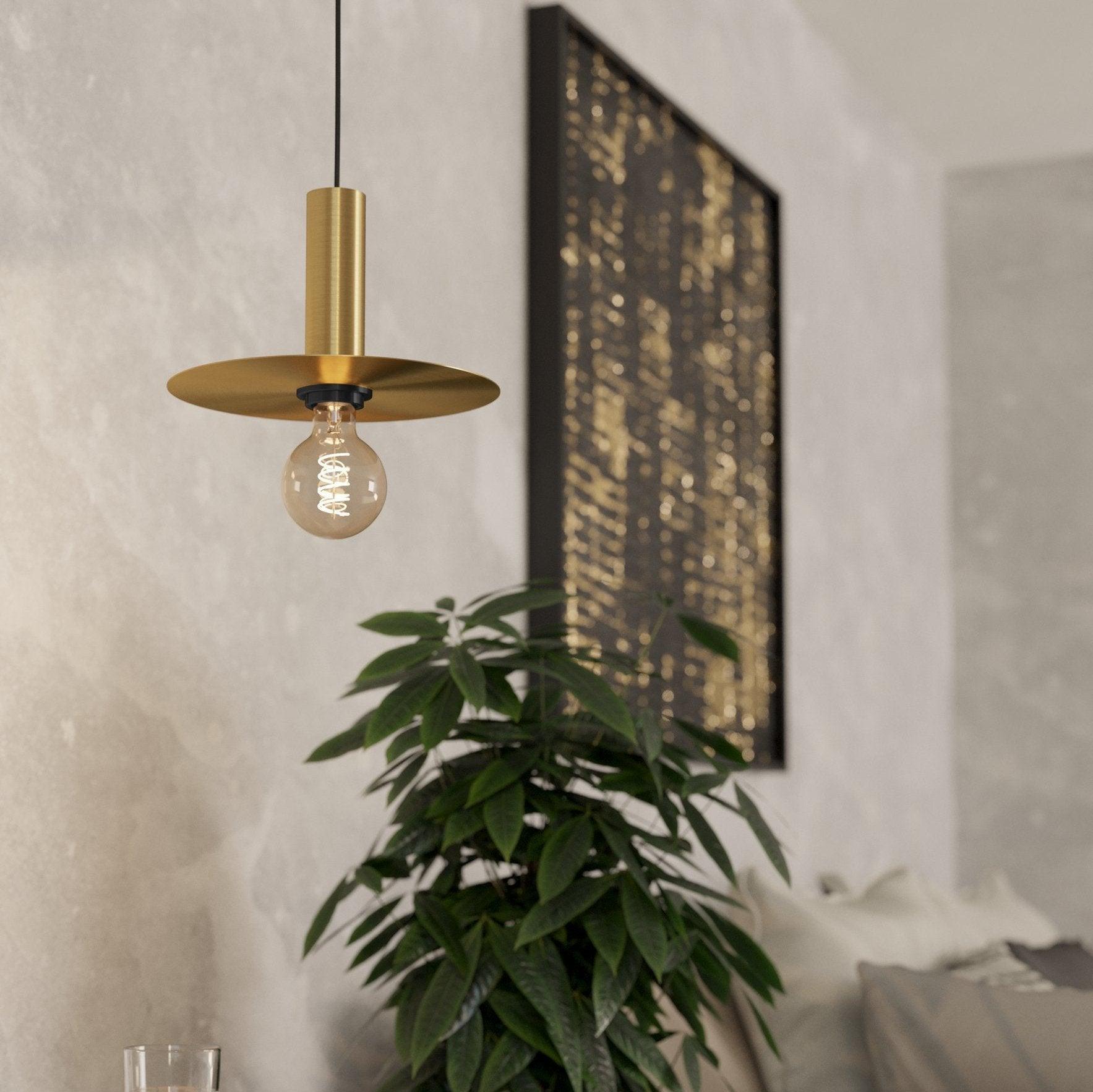 Eglo Escandell Brass Metal Disc Ceiling Pendant Light Fixture - Vintage Industrial Style for Dining Room, Kitchen Island & Bedroom Lighting