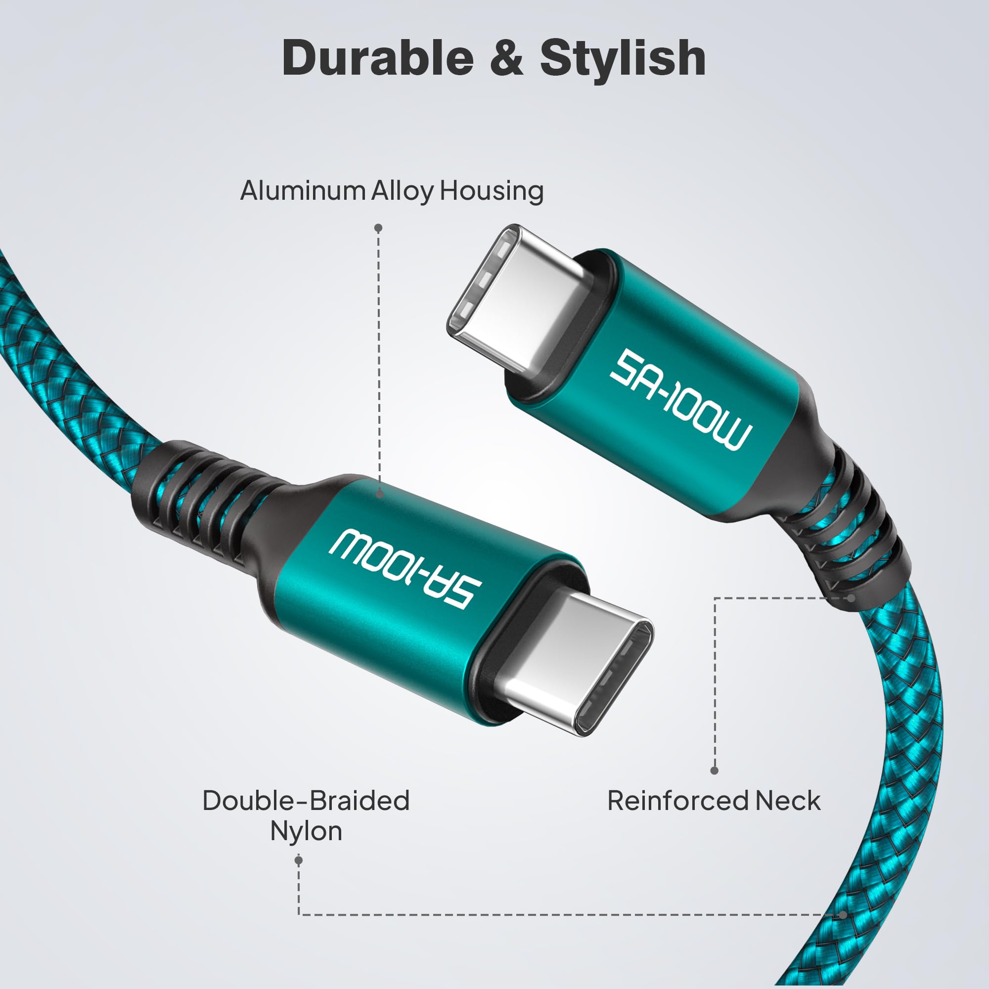 Elebase 100W USB C to USB C Fast Charging Cable 3-Pack (3.3ft/6.6ft/10ft) - PD Charger Cord for iPhone 16/15 Pro Max, MacBook, iPad Air/Mini, Kindle Fire HD - Perfect for Home, Office & Car Charging