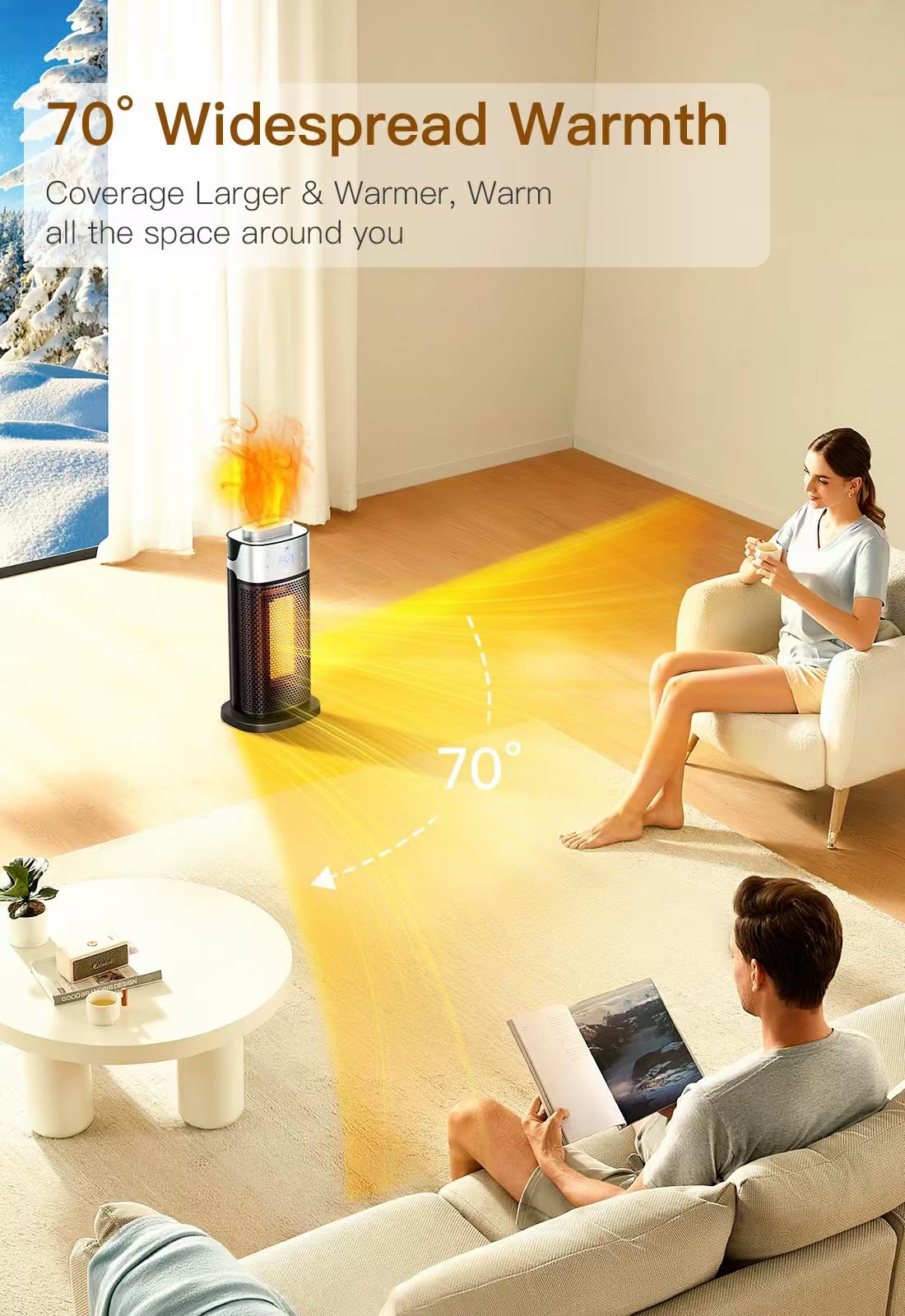 Staholz 3-in-1 Electric Space Heater with Humidifier & 3D Flame Effect - 1500W Portable Indoor Heater with Thermostat, Remote Control & 12H Timer - Perfect for Office, Bedroom & Home Use - Energy Efficient Heating Solution with Soothing Ambient Light