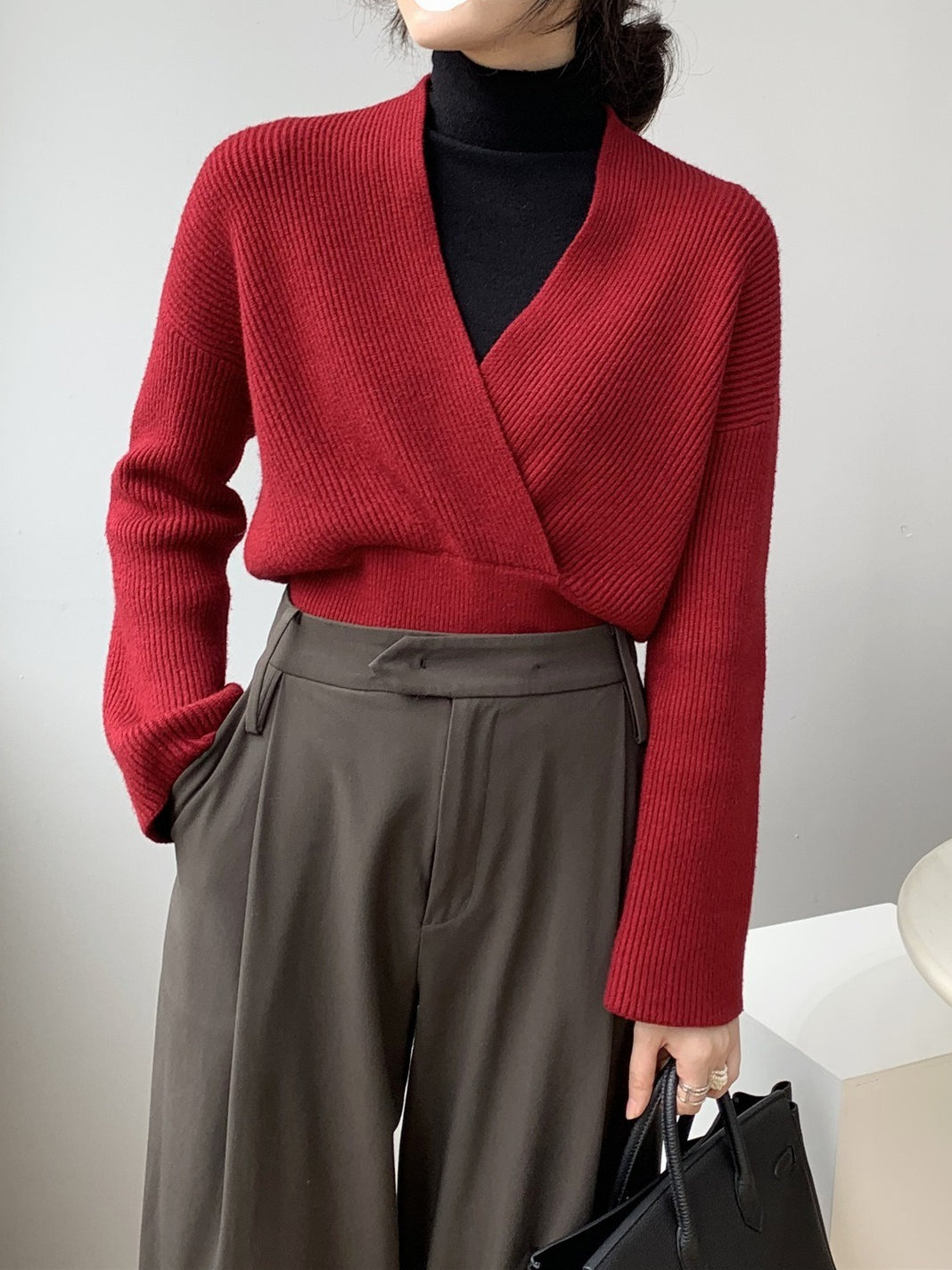Lovevop Women's Cozy V-Neck Crossover Knit Sweater - Soft Casual Pullover for Fall & Winter | Perfect for Office, Date Night and Weekend Outfits