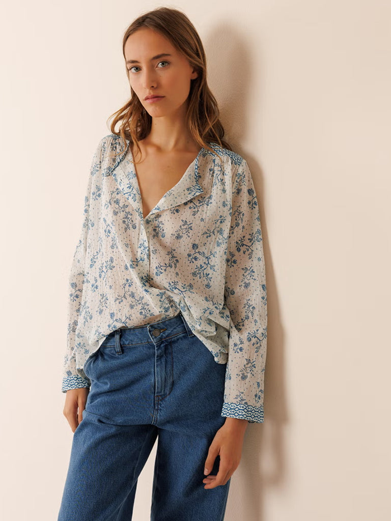 Indi & Cold Printed Blouse in Indigo | Stylish Women's Fashion Top for Casual Wear, Office & Date Night