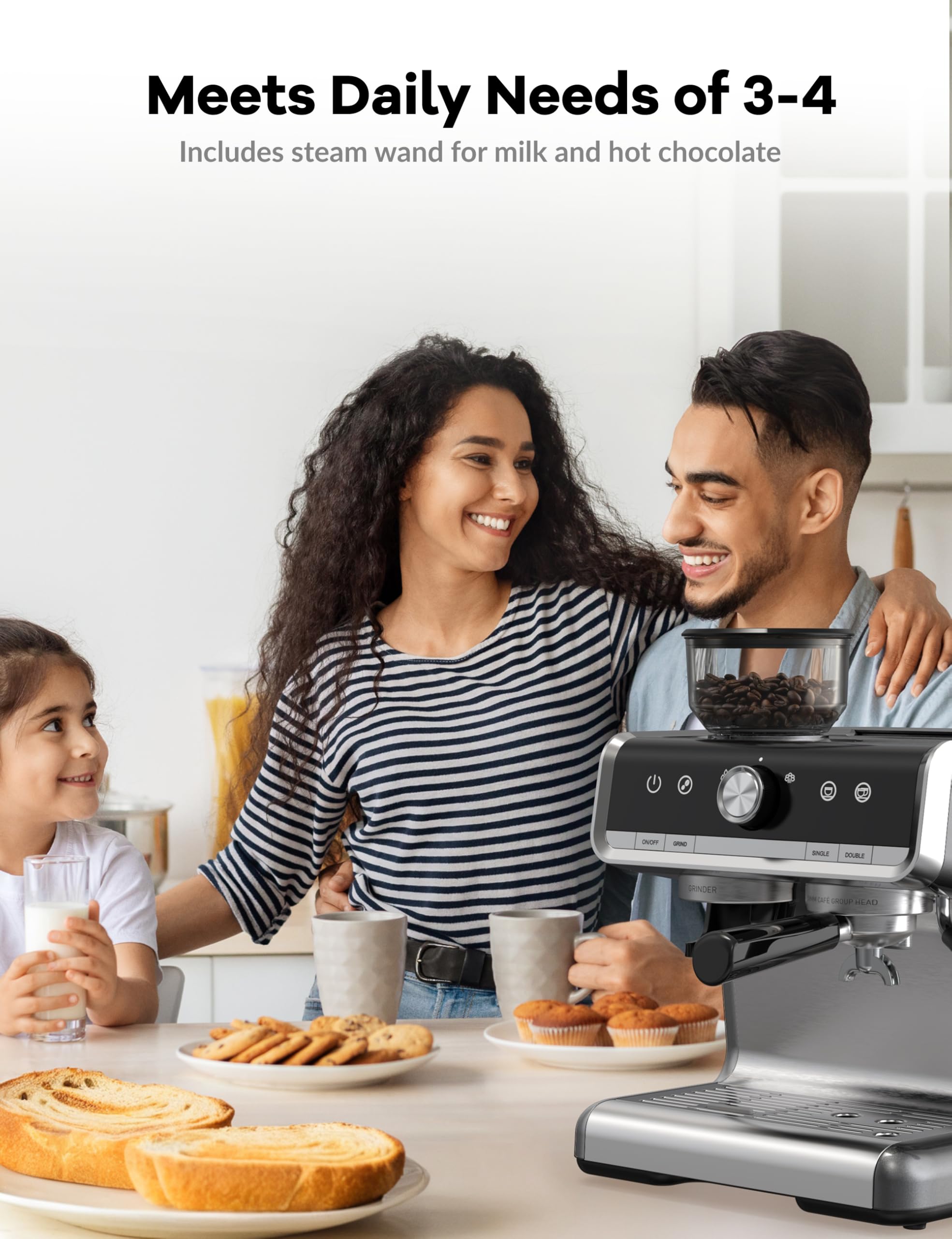 20 Bar Semi-Automatic Espresso Machine with Built-in Grinder & Milk Frother - 95oz Removable Water Tank, Professional Coffee Maker for Home & Office (Light Grey) - Perfect for Latte, Cappuccino & Espresso Lovers