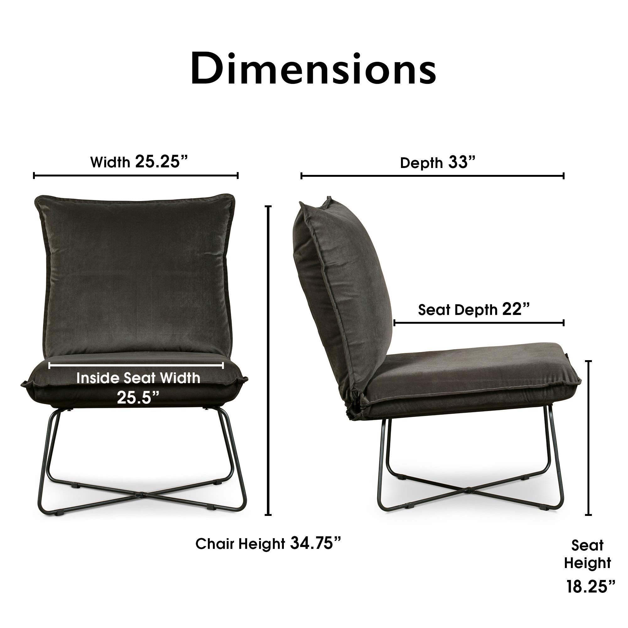 Tommy Hilfiger Ellington Armless Lounge Chair - Charcoal Gray Modern Accent Chair for Living Room, Bedroom & Office - Comfortable & Stylish Seating Solution