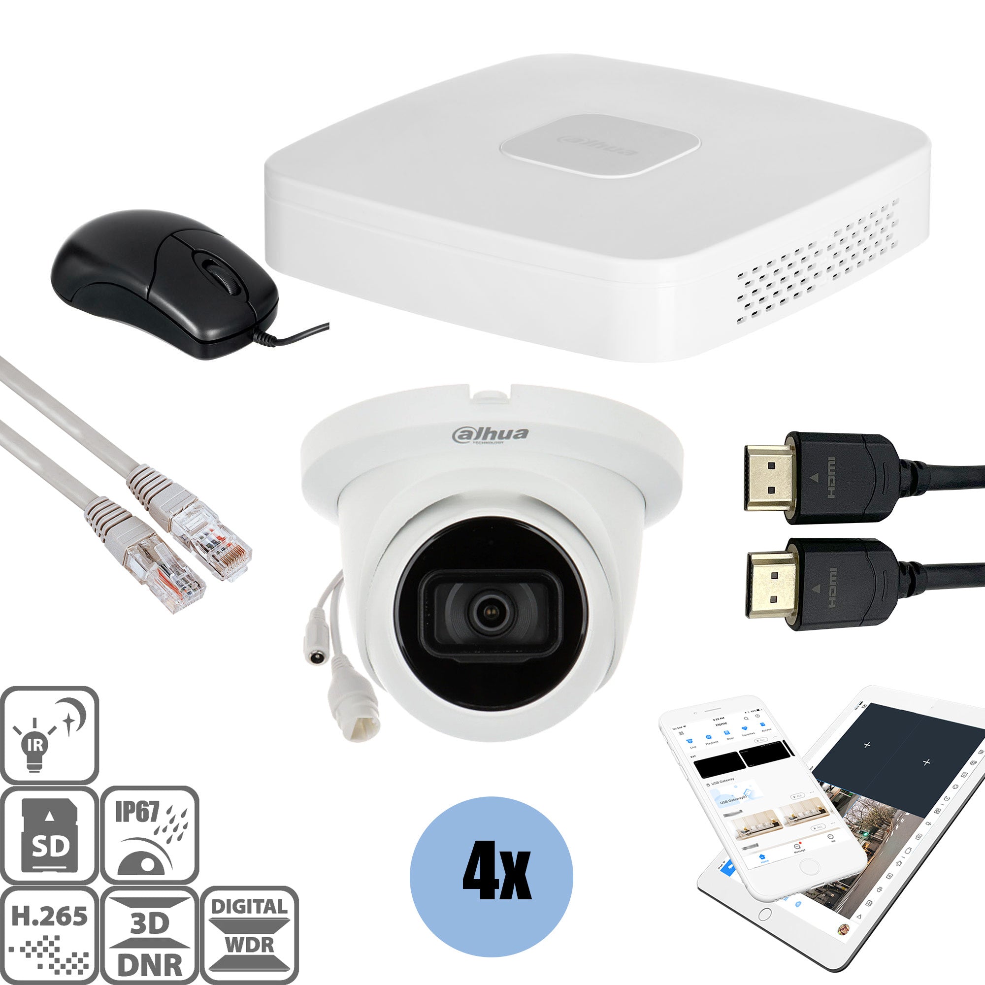 4 Pack 8MP Security Camera System with Turret Cameras, DVR Recorder & Cables – Ideal for Home, Office & Business Surveillance