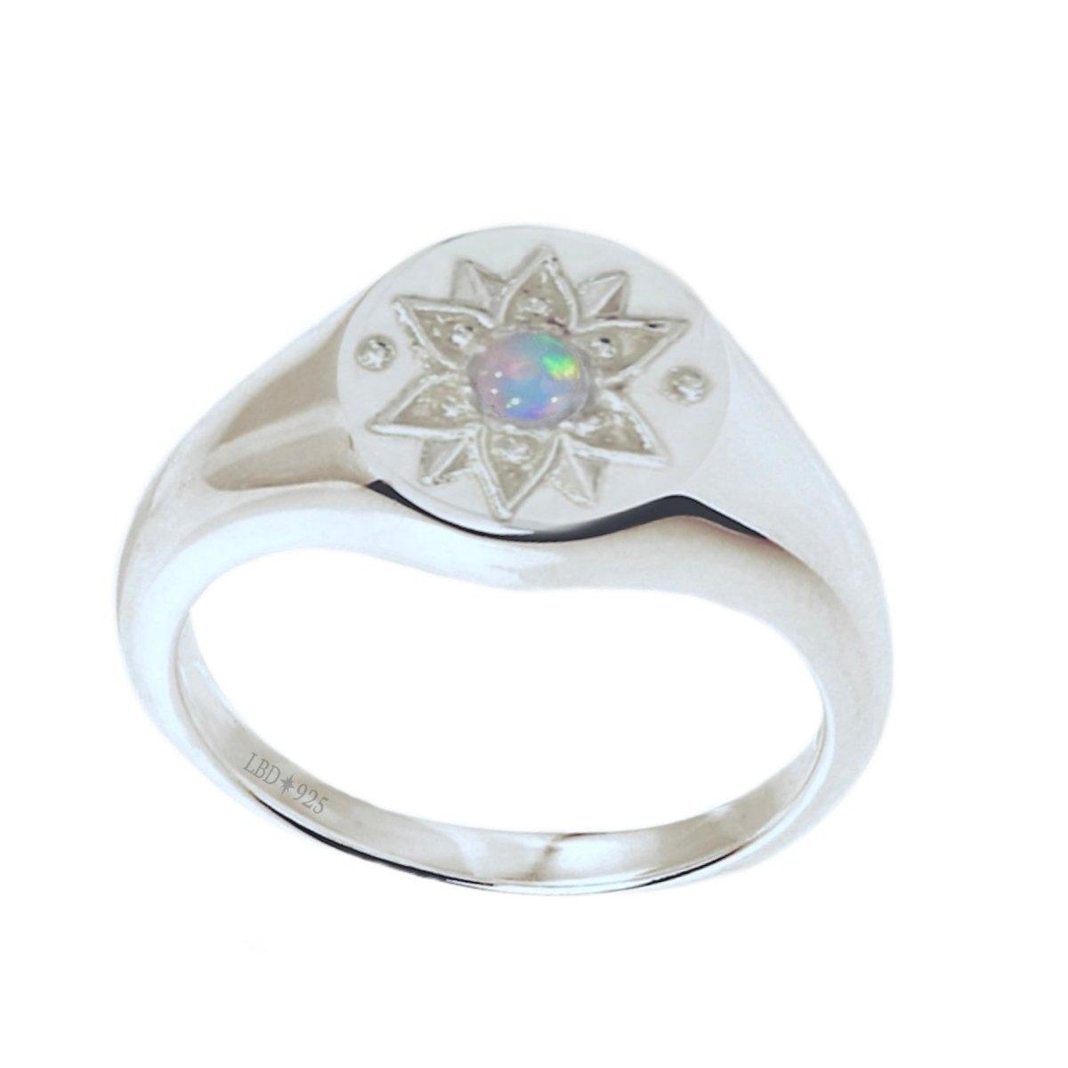 Laihas Intricate Vera May Sterling Silver Signet Ring with Genuine Opal - Elegant Jewelry for Women, Perfect for Weddings, Parties & Everyday Wear