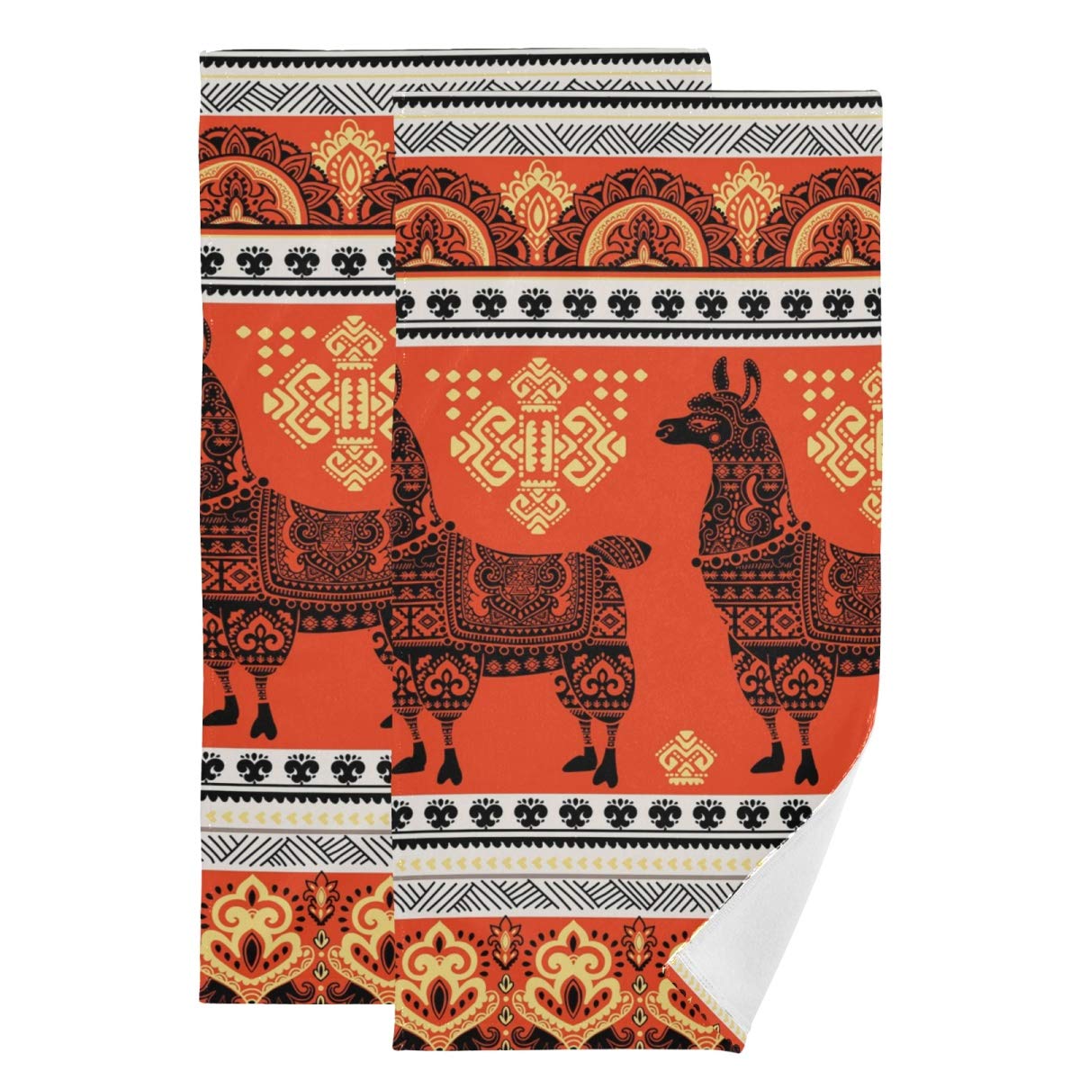 Soft Absorbent Llama Print Cotton Hand Towels Set of 2 - Decorative Bathroom & Guest Towels for Home, Gym, Sports | Quick-Drying Washcloths for Spa, Kitchen & Travel