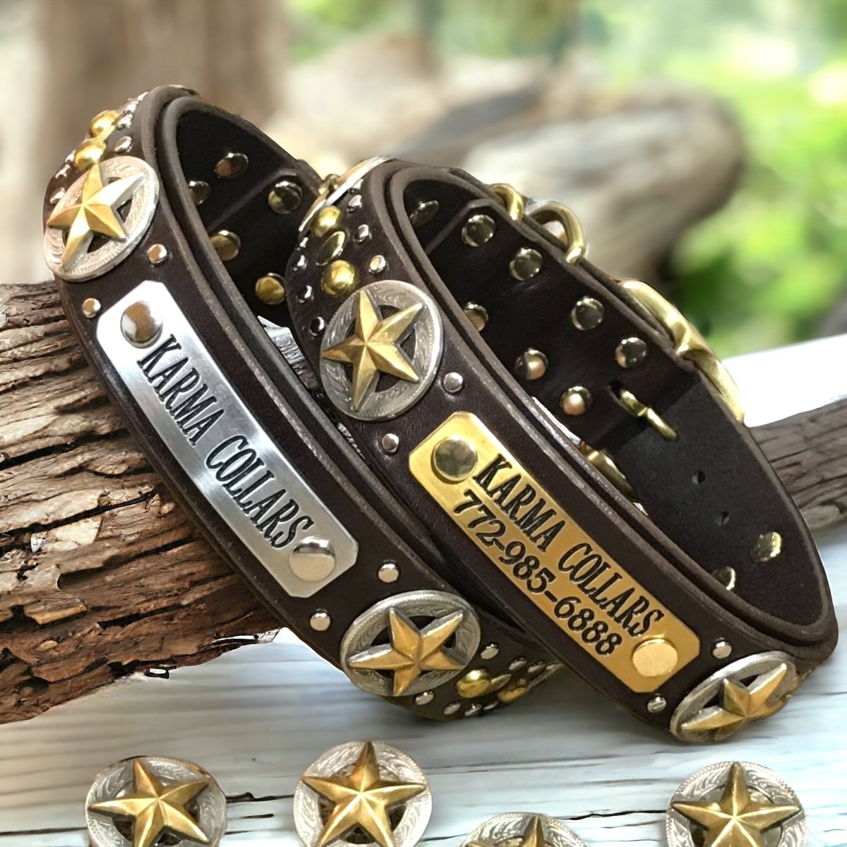 Custom Engraved Leather Dog Collar for Pets - Personalized Name & Phone Number - Durable & Adjustable - Perfect for Daily Walks, Training & Gifts (Nashville Style)