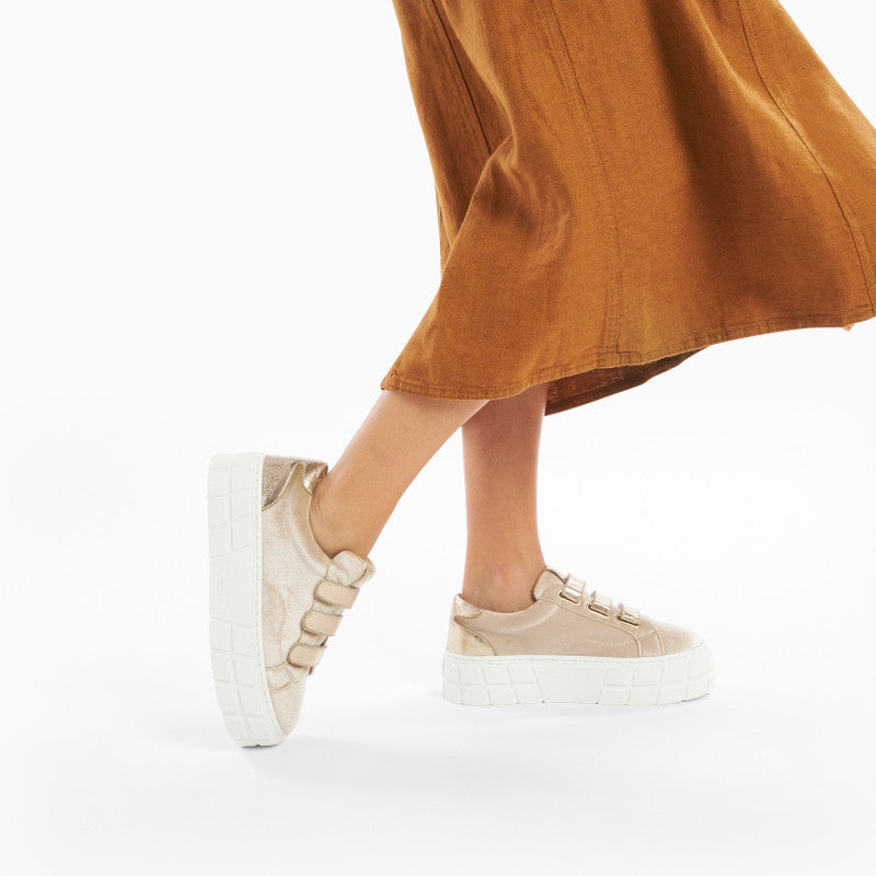 Monica Platform Sneakers for Women - Fashion Gold & Beige Chunky Sneakers - Comfortable Casual Shoes for Walking, Work & Everyday Wear