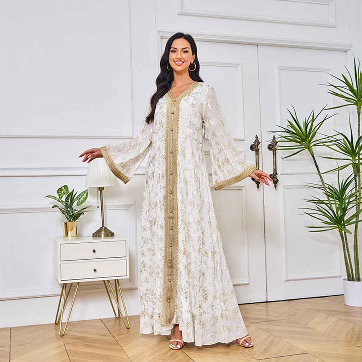 Elegant Eid Dress for Women - Arab Middle Eastern Style Bronzing Kaftan Caftan Dress for Special Occasions & Celebrations
