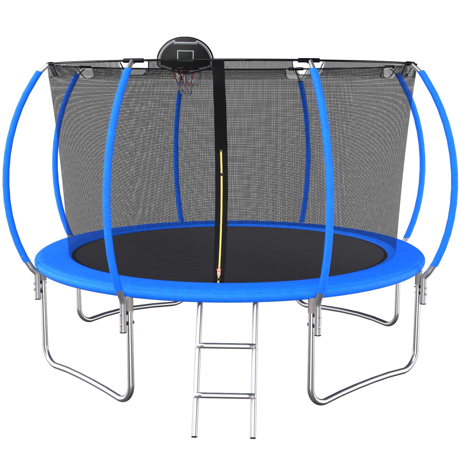 12 FT Trampoline with Safety Net & Basketball Hoop - Pumpkin Style Outdoor Bounce for Kids & Family Fun - Perfect for Backyard, Parks & Playgrounds