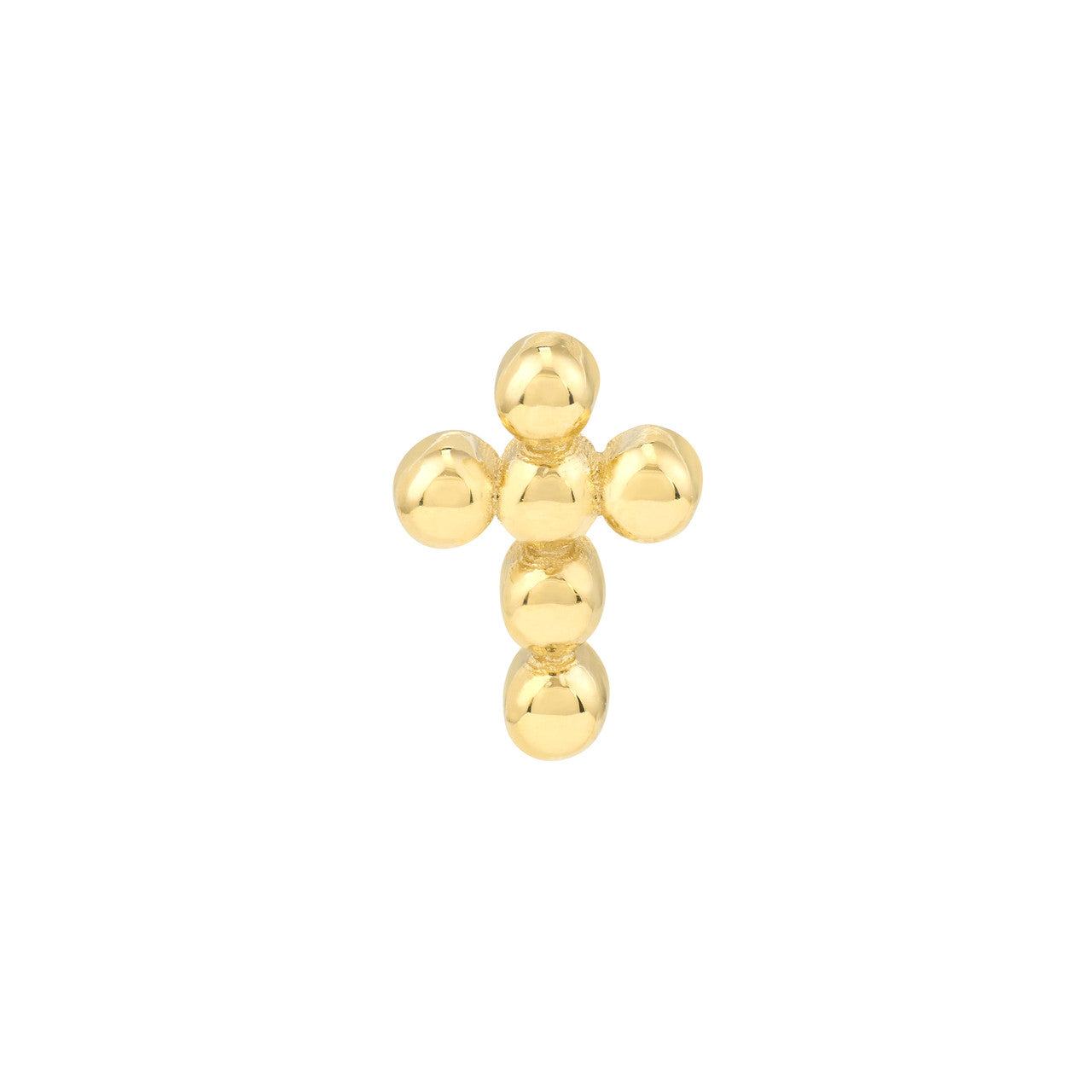 14K Yellow Gold Beaded Mini Cross Stud Earrings for Women - Religious Jewelry Gift for Baptism, Confirmation & Everyday Wear