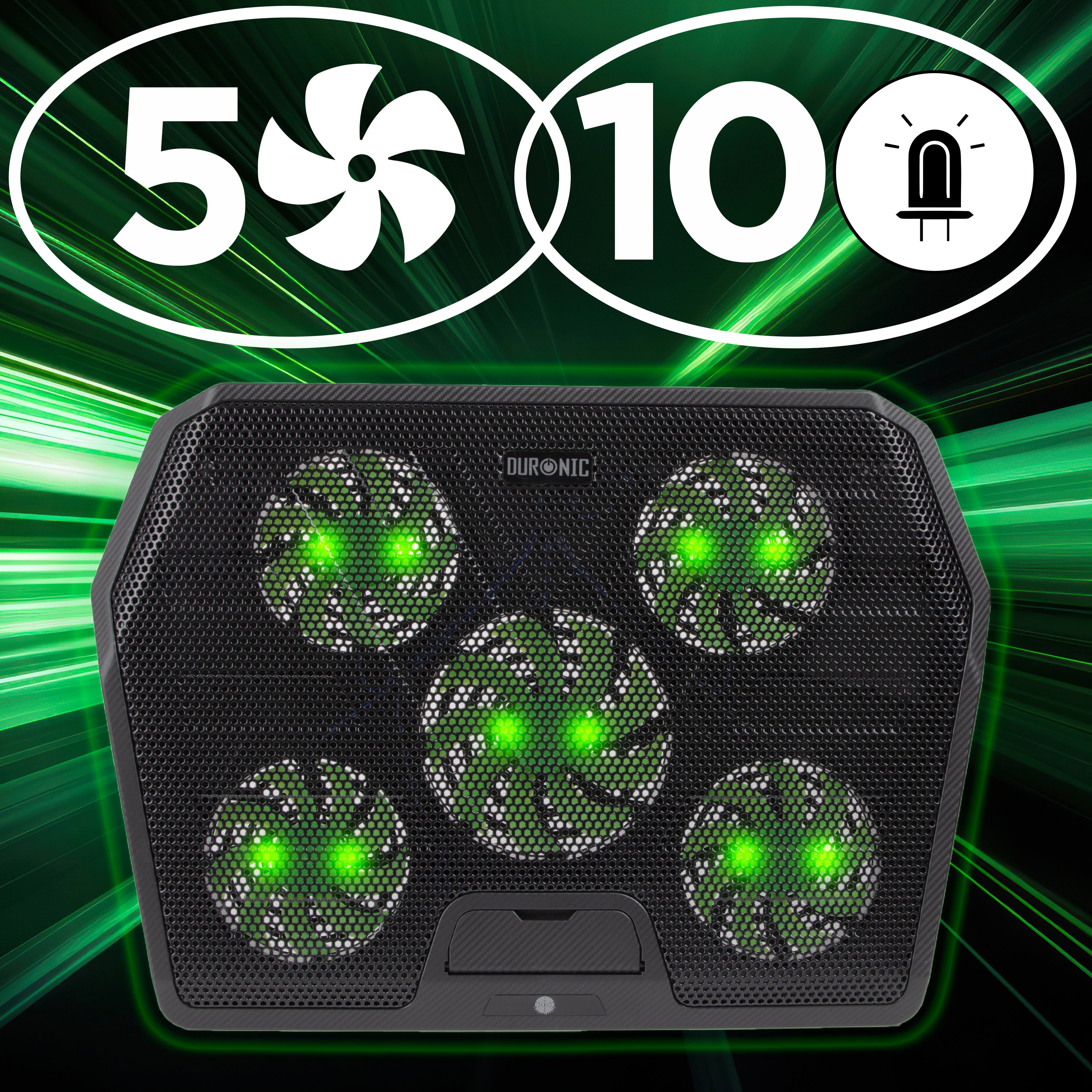 Duronic LC4 Laptop Cooling Pad - Adjustable 1400 RPM Fan, Ergonomic Stand for 11-17.3 Inch Laptops, 2 Height Levels with LED/RGB Lights - Perfect for Gaming, Office Work & Study to Prevent Overheating