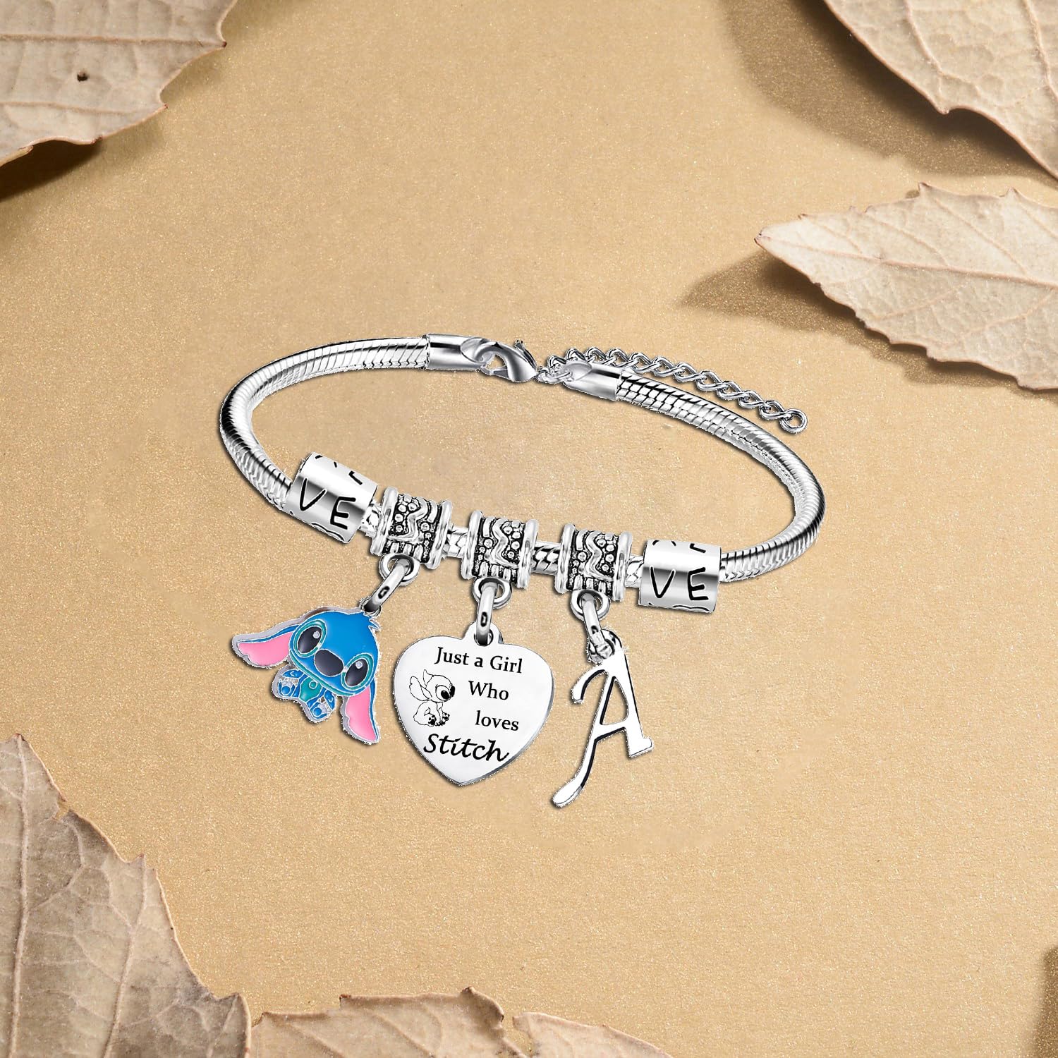 Personalized Initial Letter Stitch Bracelet for Women - Custom Name Jewelry, Christmas & Birthday Gifts for Stitch Lovers | Disney Inspired Friendship Bracelet for Daily Wear & Special Occasions