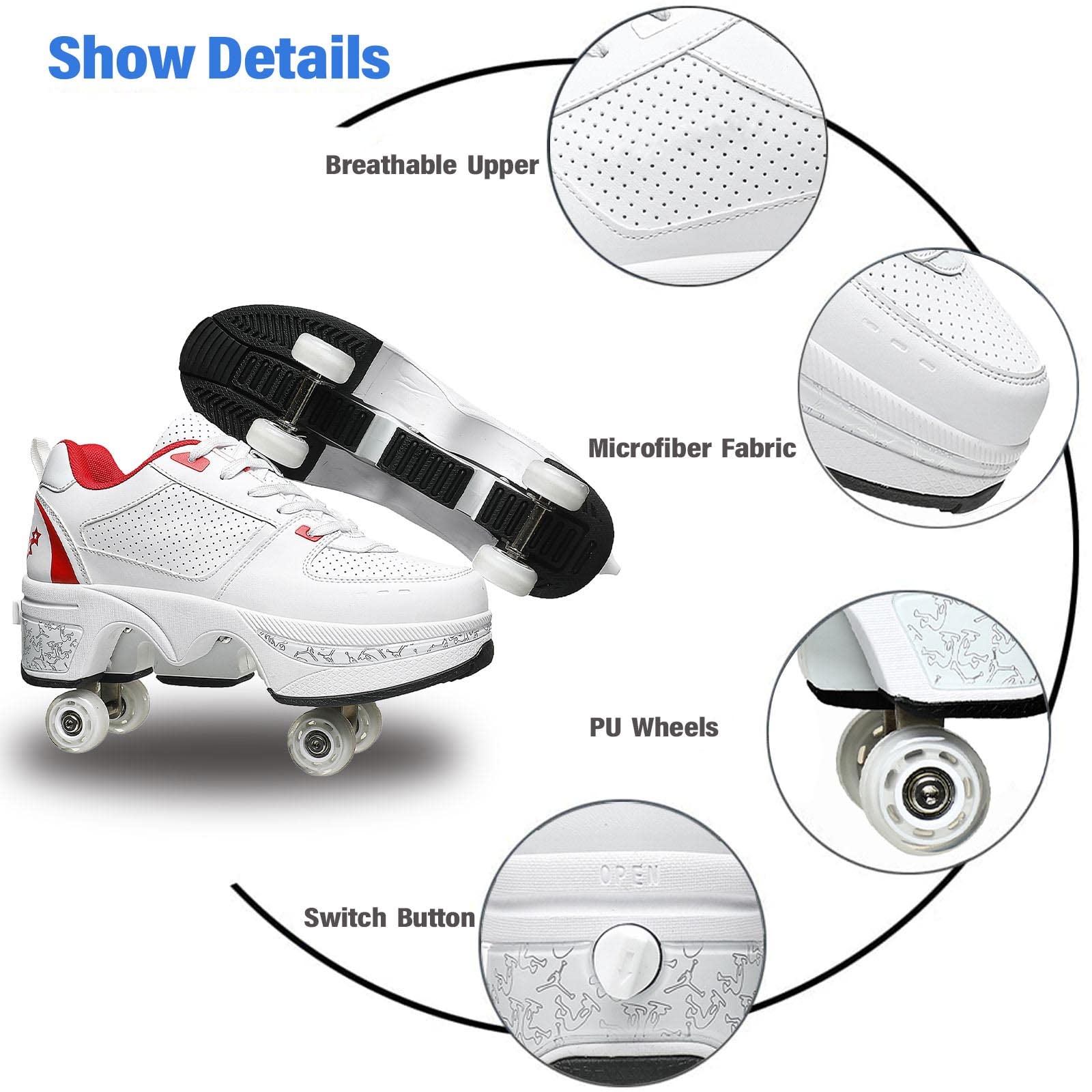 Women's & Kids' Convertible Roller Skate Shoes - 4 Wheel Adjustable Roller Skates Sneakers for Girls & Boys | Outdoor, Indoor, Park & Rink Skating Fun