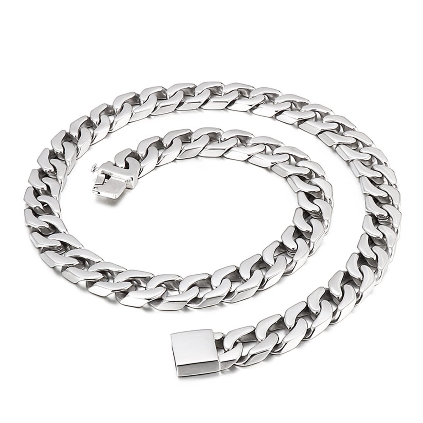 24-Inch Stainless Steel Cuban Chain Necklace for Men & Women - 14mm & 16mm Width Options | Durable Everyday Jewelry for Casual & Formal Occasions