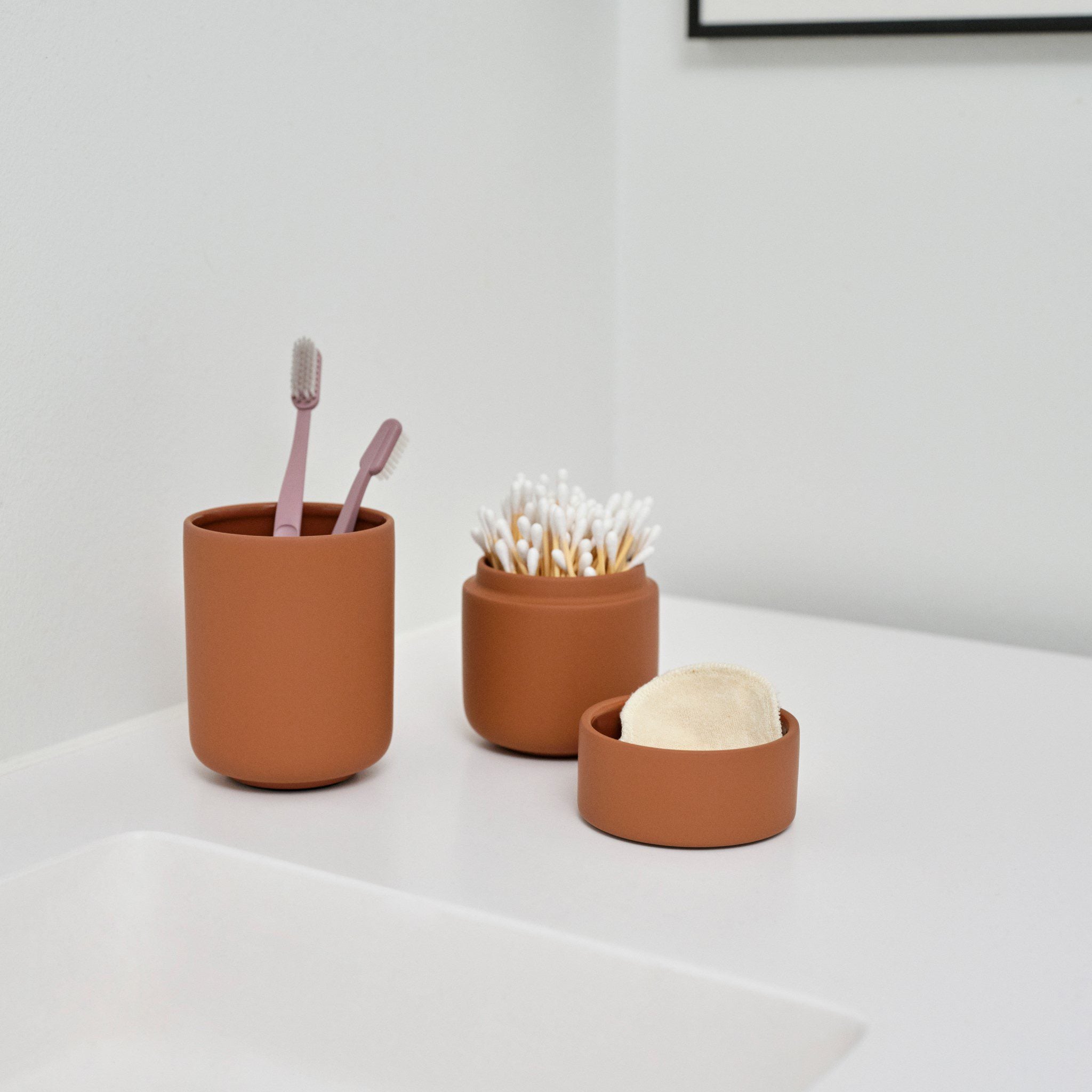 **ZONE DENMARK Ume Tumbler & Toothbrush Mug - Terracotta Ceramic Cup for Coffee, Tea, or Bathroom Storage | Stylish and Functional Home & Office Use**