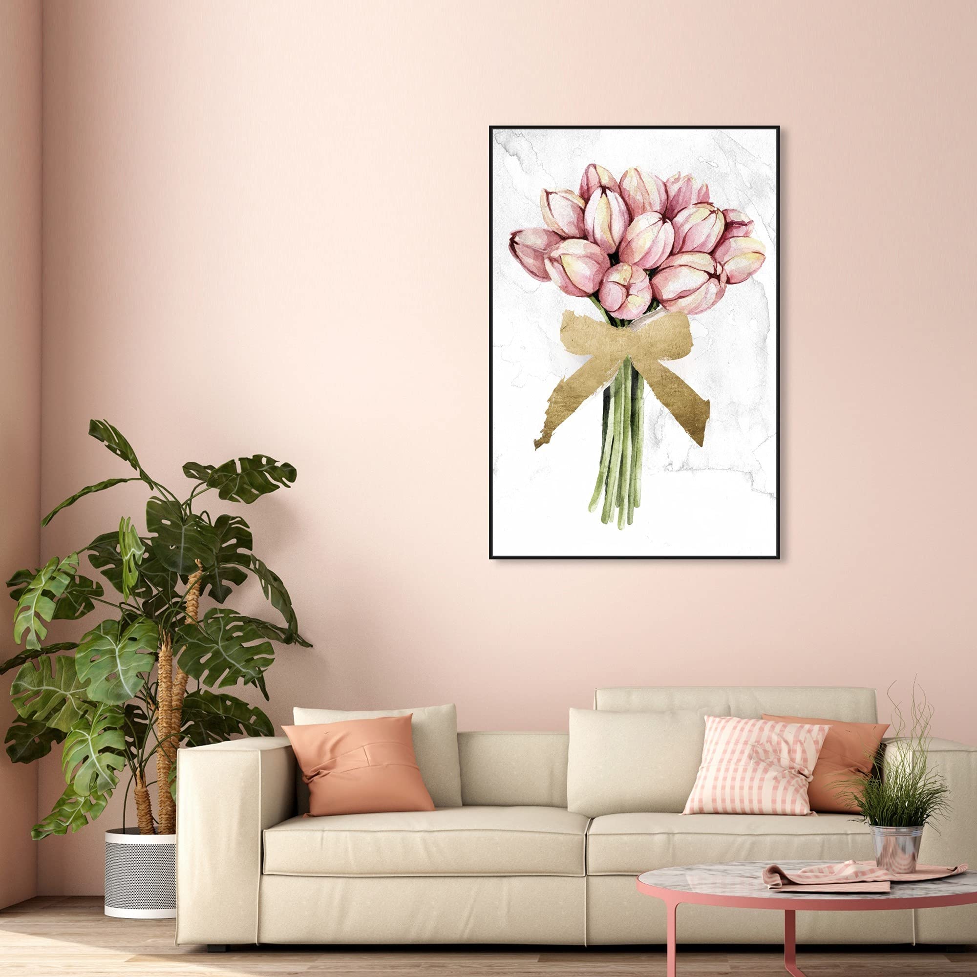 Oliver Gal Artist Co. Floral & Botanical Wall Art - Framed Canvas Print 'Dusty Pink Tulips Gold' - Elegant Home Decor for Living Room, Bedroom & Office
