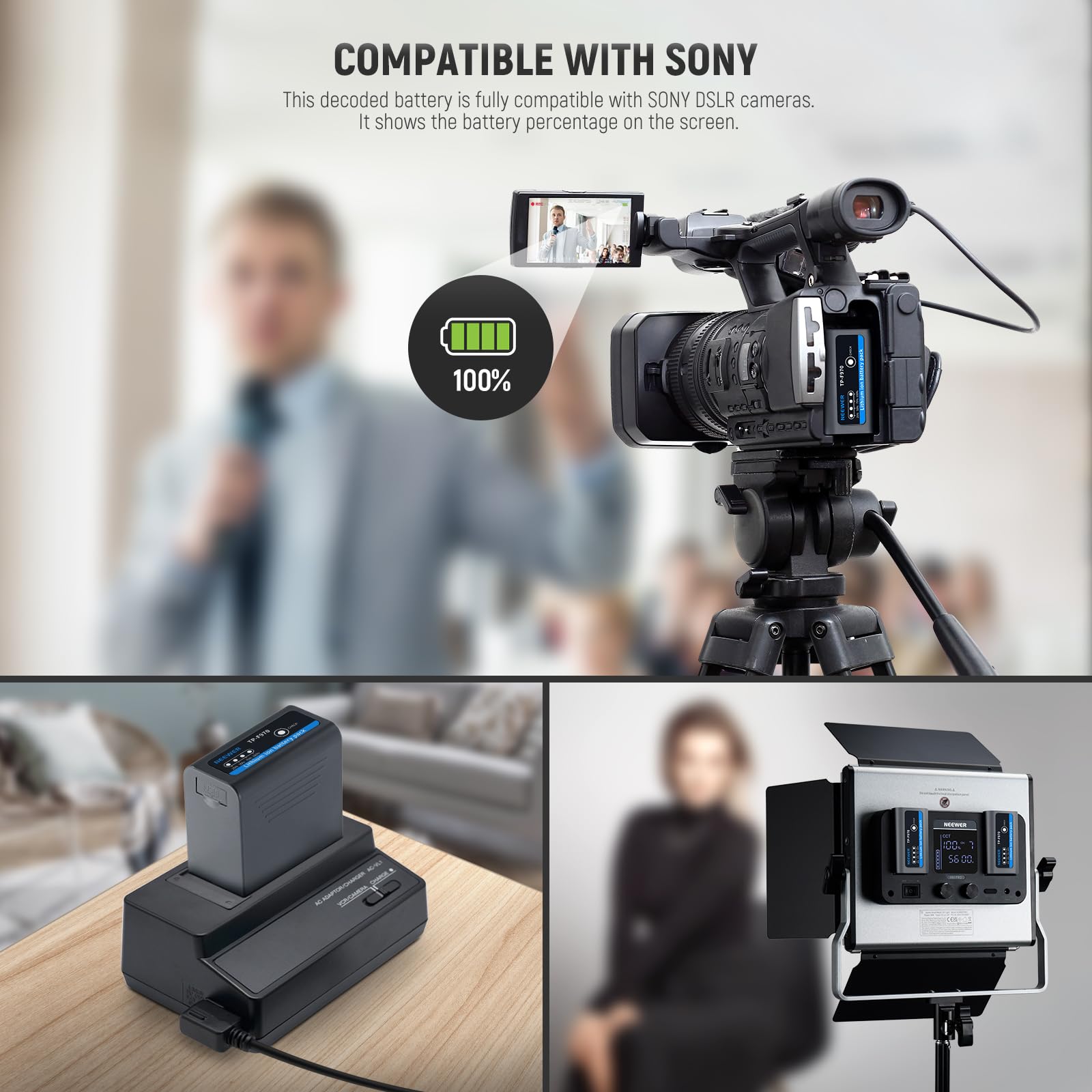 Neewer 10500mAh NP-F970 Replacement Battery for Sony Cameras - 20W PD Fast Charging with USB-C, 4.8Hrs Full Charge - Compatible with Sony NP-F550/F750/F950/F970 - Power Your Camera, Camcorder, Video Light & Monitor - Perfect for Photography, Videography & Outdoor Shooting (Gray)