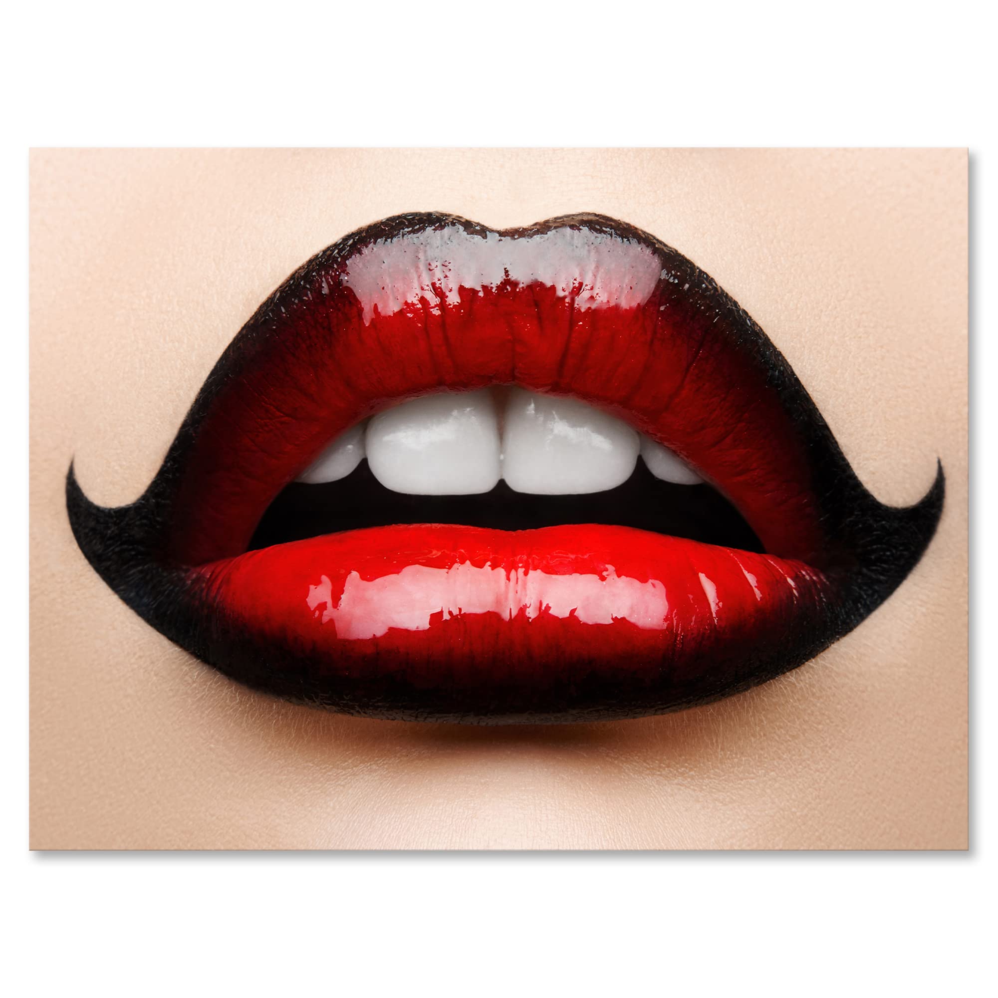 DesignQ Modern Canvas Wall Art - Red and Black Lipstick Female Lips Painting for Living Room, Bedroom & Office Decor