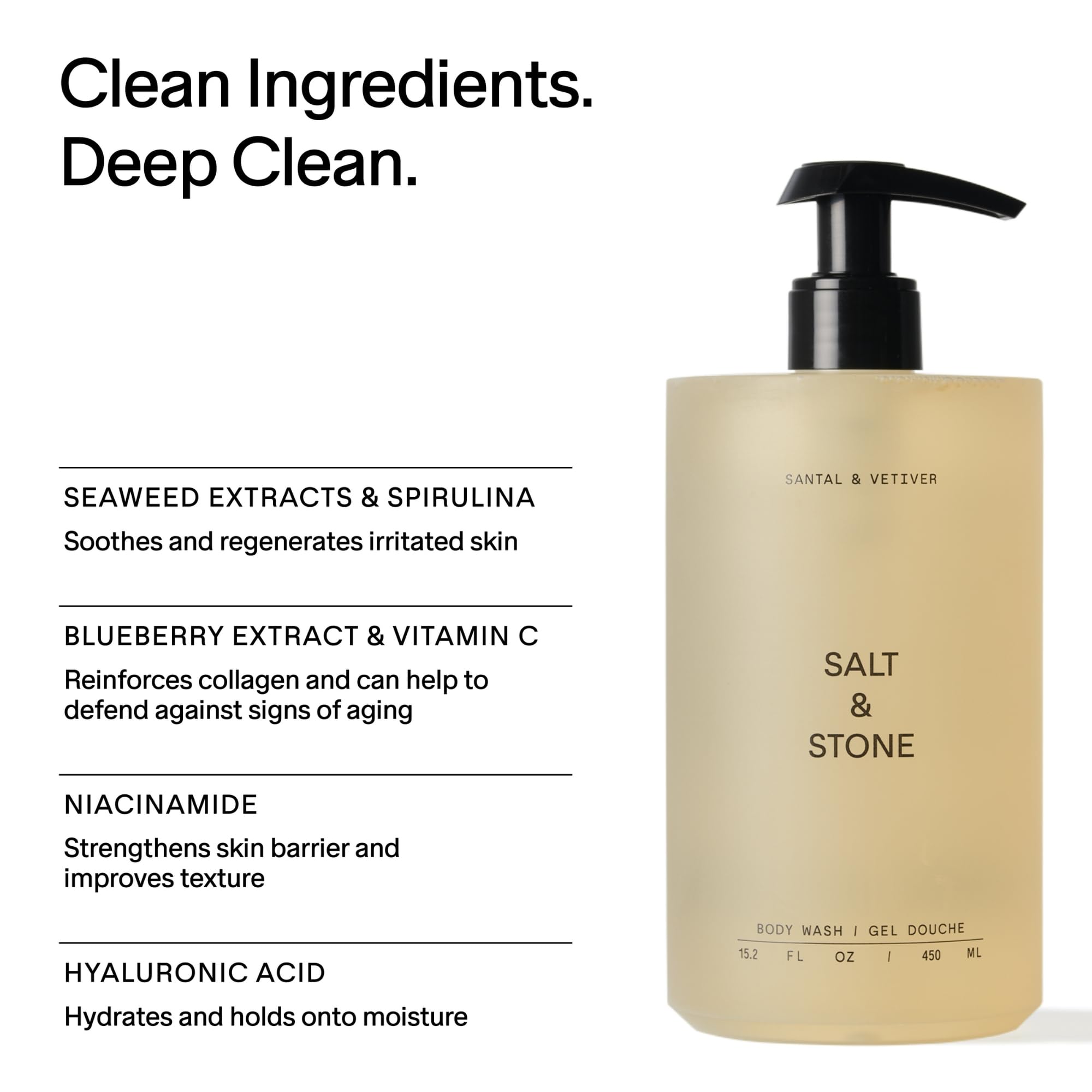 **Salt & Stone Antioxidant-Rich Body Wash Bundle (15.2 Oz Pump Bottle + 32 Oz Refill Pouch) – Santal & Vetiver Scent | Paraben, Sulfate & Phthalate-Free | Hydrating & Nourishing for Dry Skin | Perfect for Daily Shower & Spa-Like Relaxation**