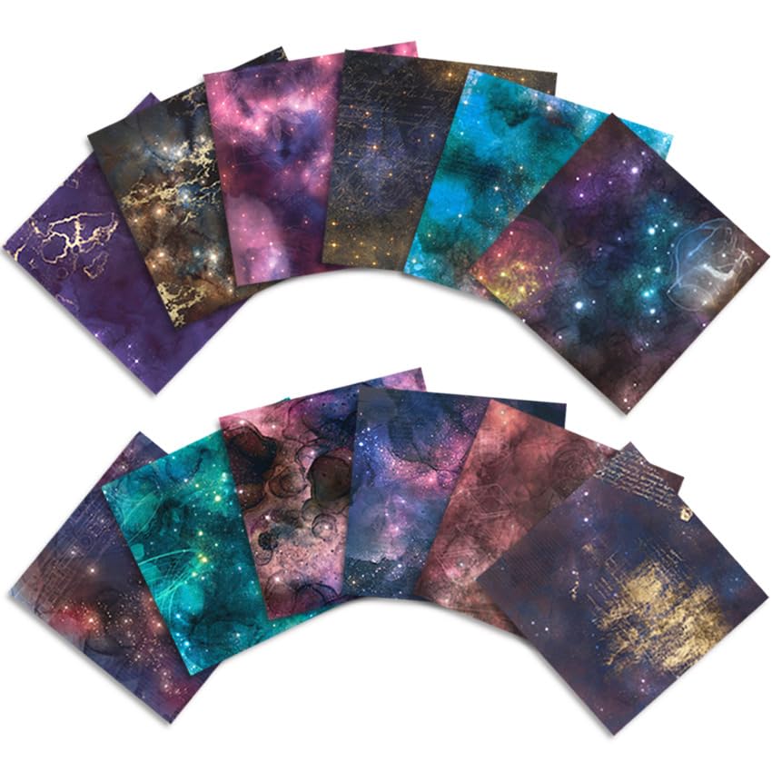 Black Galaxy Scrapbook Paper 12x12 Inch - 24 Sheets Starry Sky Pattern Single-Sided Cardstock for DIY Crafts, Holiday Card Making, Origami & Journaling | Perfect for Scrapbooking, Gift Wrapping & Home Decor