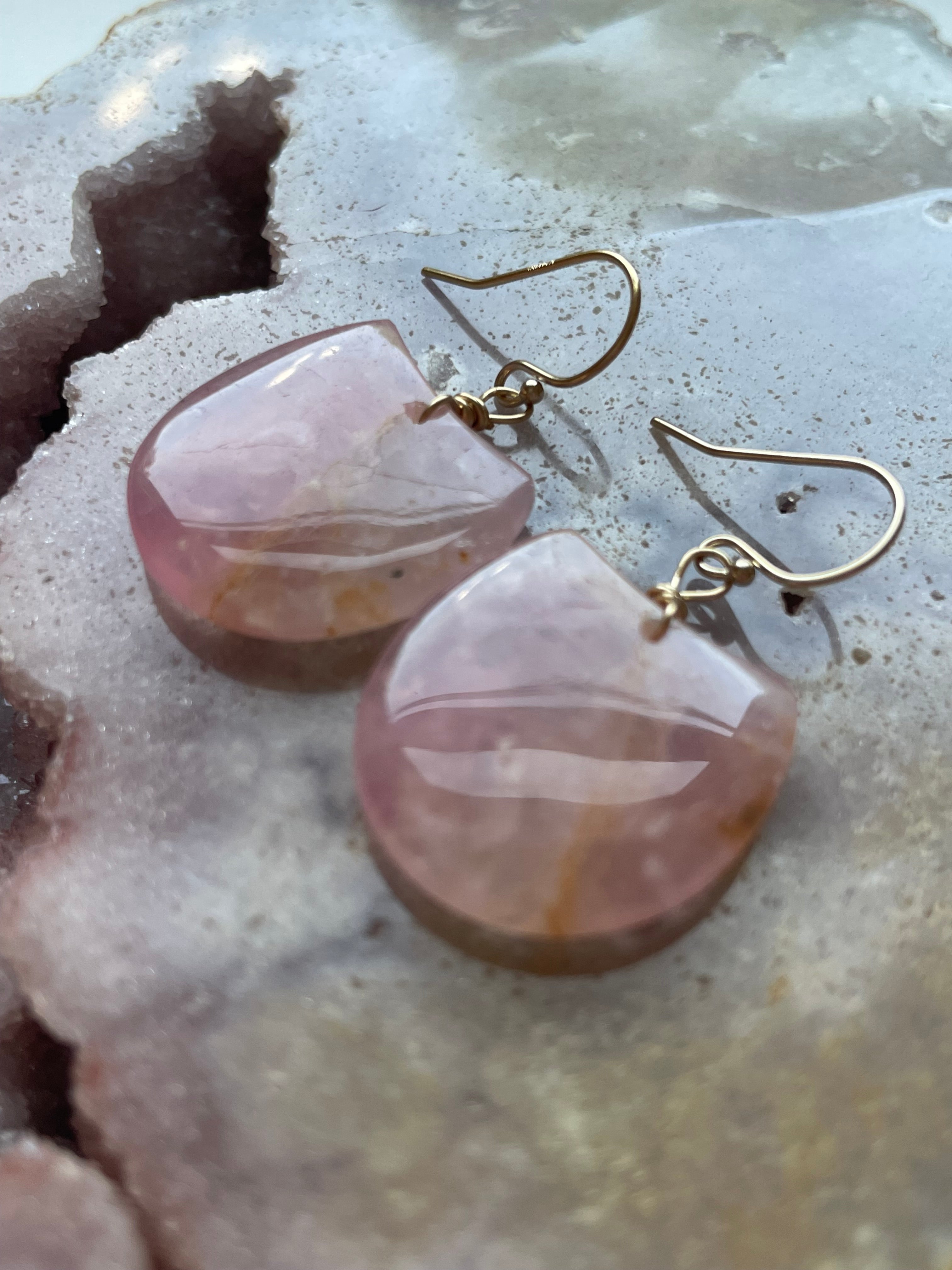 Rose Quartz Dangle Earrings - 14K Gold Filled Gemstone Jewelry for Women | Elegant Gift for Valentine's Day, Anniversary & Special Occasions