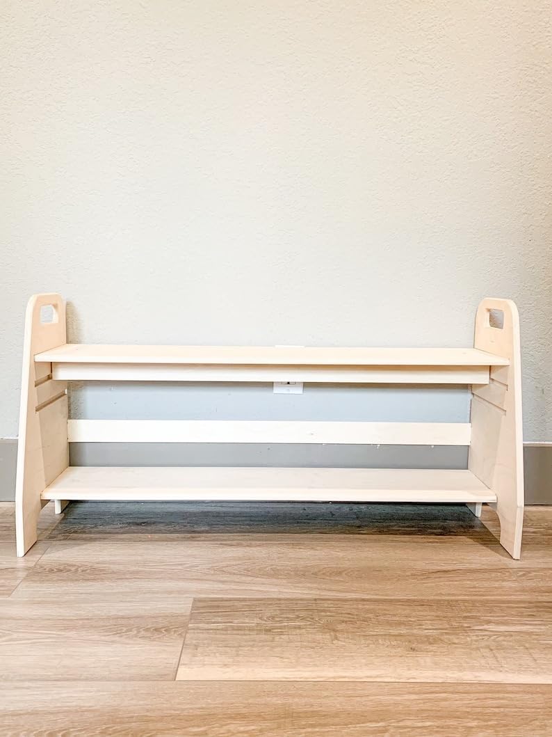 Adjustable Montessori Wooden Toddler Bench - Kids Playroom Furniture, Self Care Station & Shoe Bench for Toddlers - Perfect for Playrooms, Bedrooms & Entryways