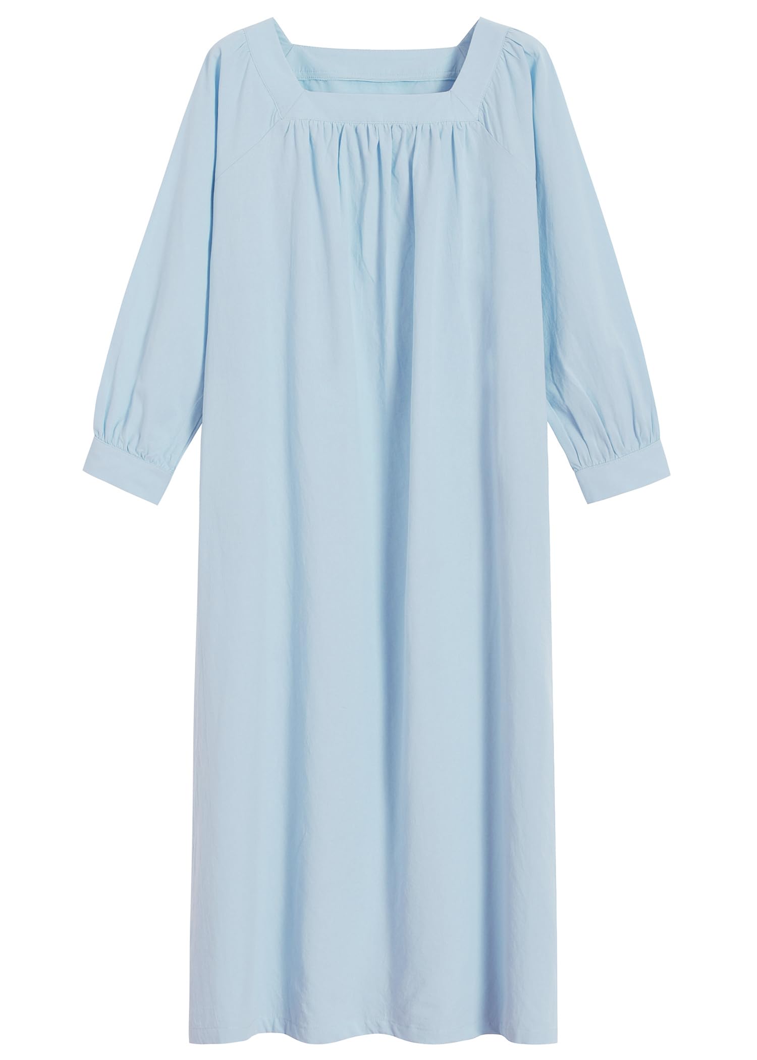 Comfortable Women's Cotton Long Sleeve Nightgown with Pockets - Soft Woven Sleepwear for Relaxing at Home, Travel & Maternity Comfort