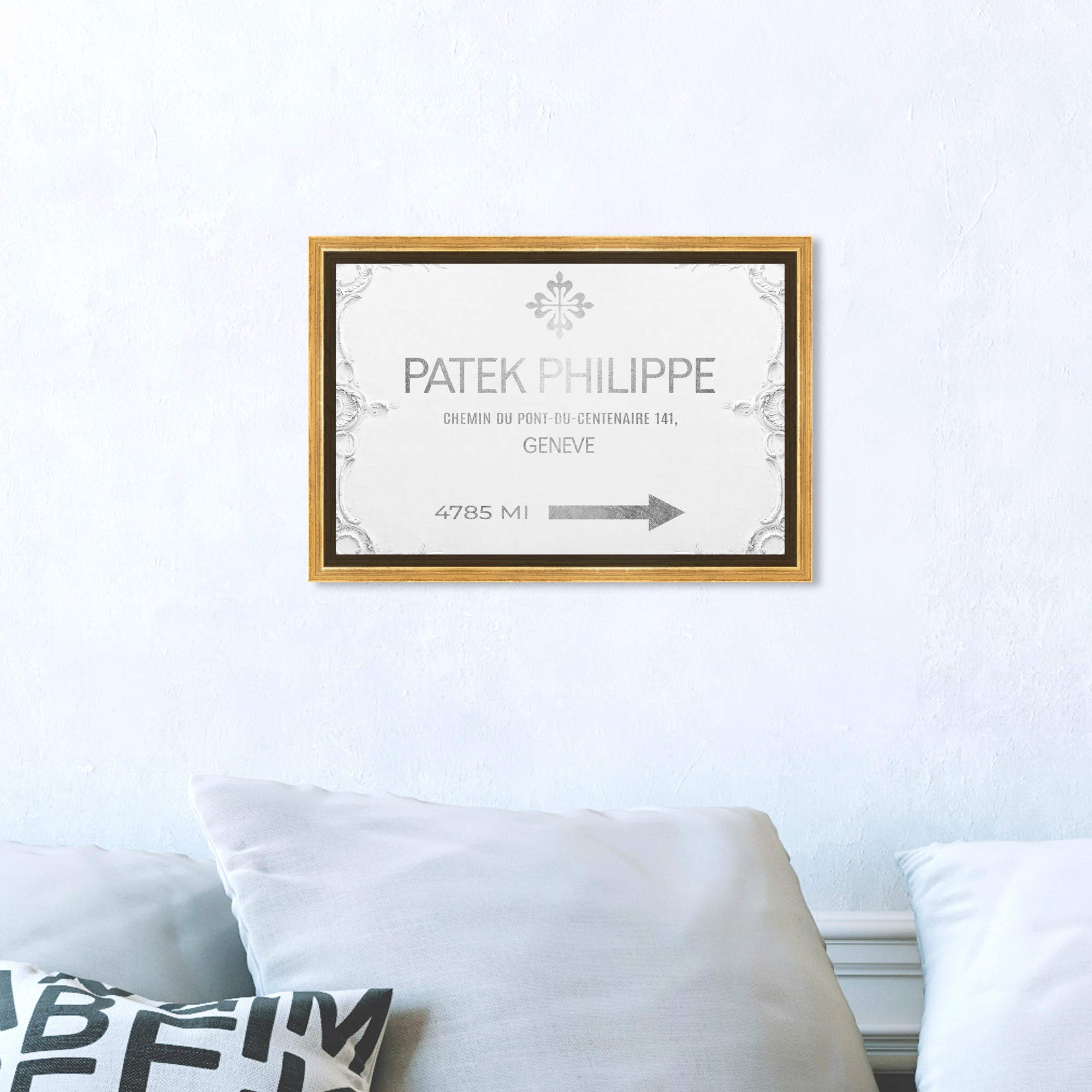 Oliver Gal Artist Co. Fashion Glam Wall Art Framed Canvas Print - Geneva Watches Road Signs Home Decor, 15x10 Inches, Gray & White - Perfect for Living Room, Bedroom or Office Wall Decor
